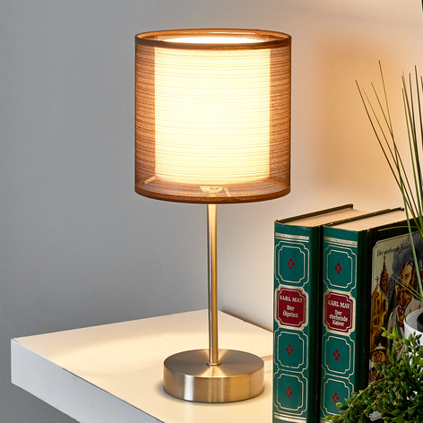 Nattbordlampe Nica med brun stoffskjerm