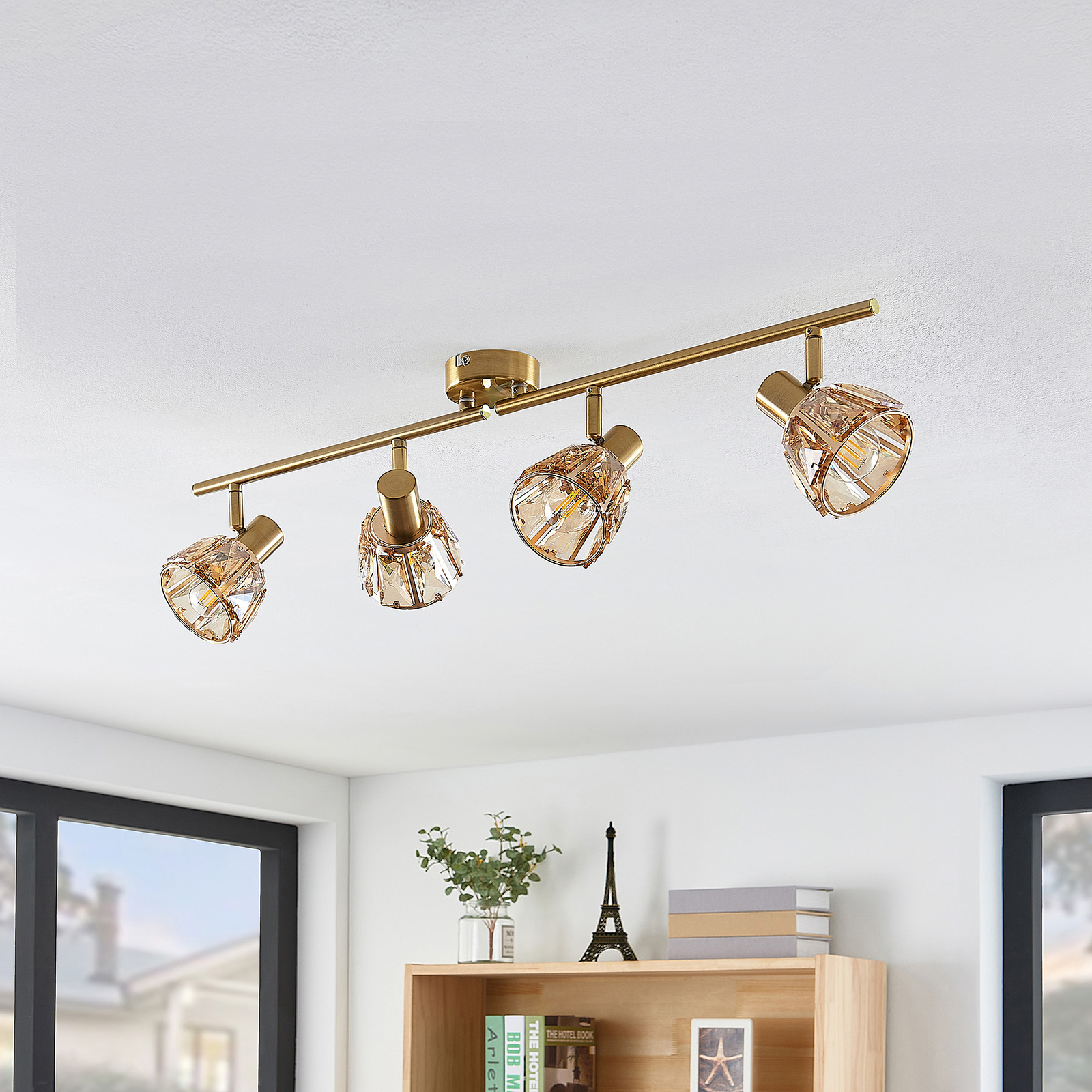 Lindby Kosta plafondlamp, 4-lamps, messing
