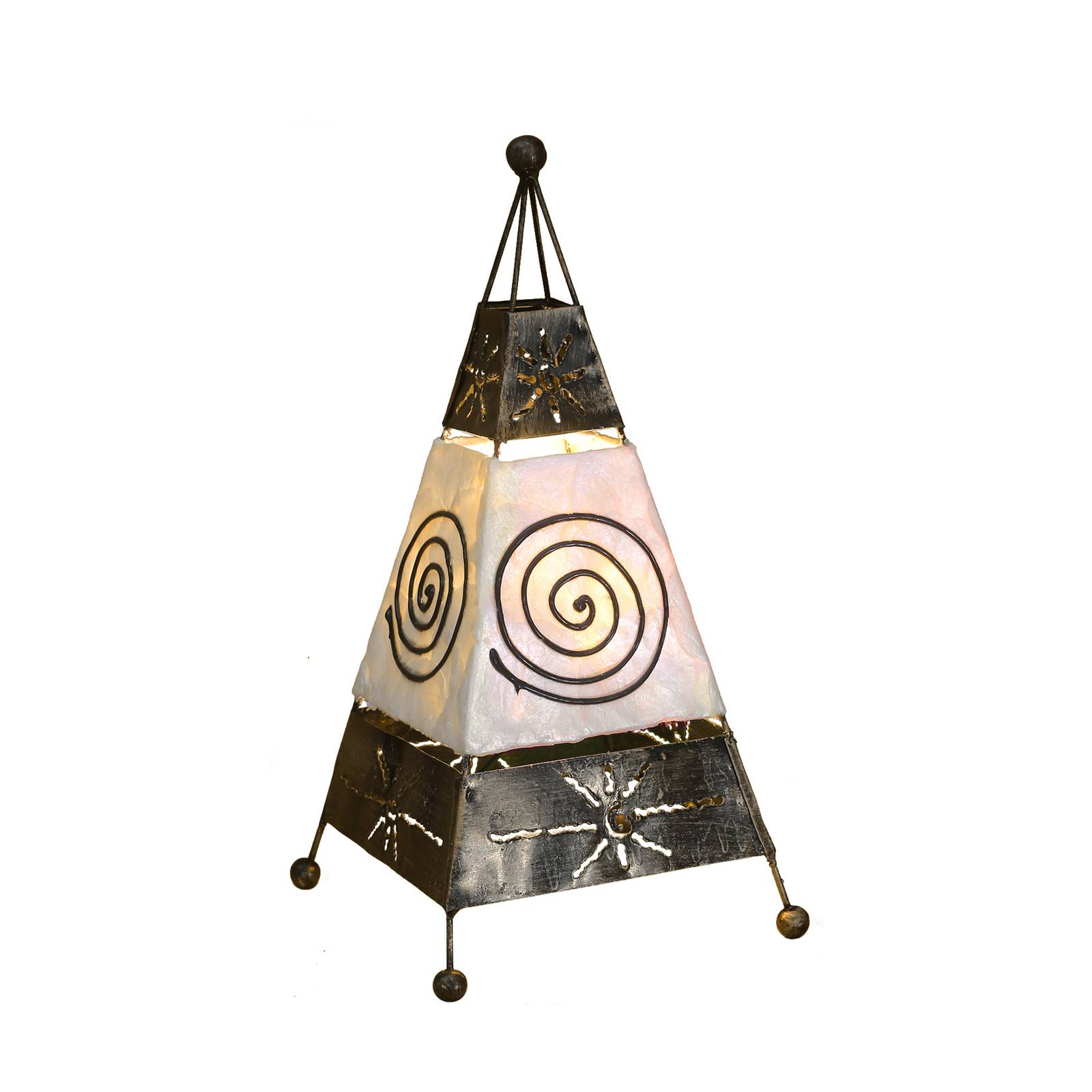 Woru Carlo bordlampe med spiral- og solmotiv