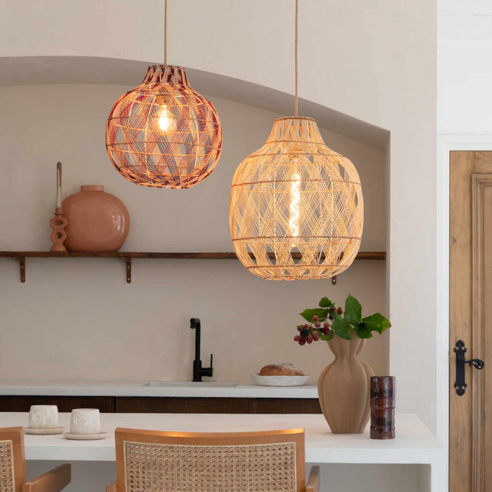 GOOD & MOJO Suspension Mendoza, naturel/rouge, Ø 35 cm, bambou