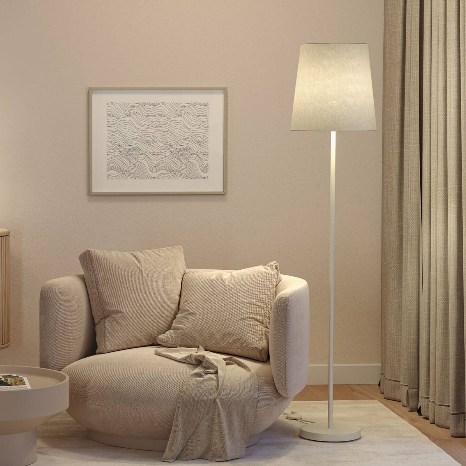 Paulmann vloerlamp Stellan, crème, hoogte 161 cm, stof/metaal
