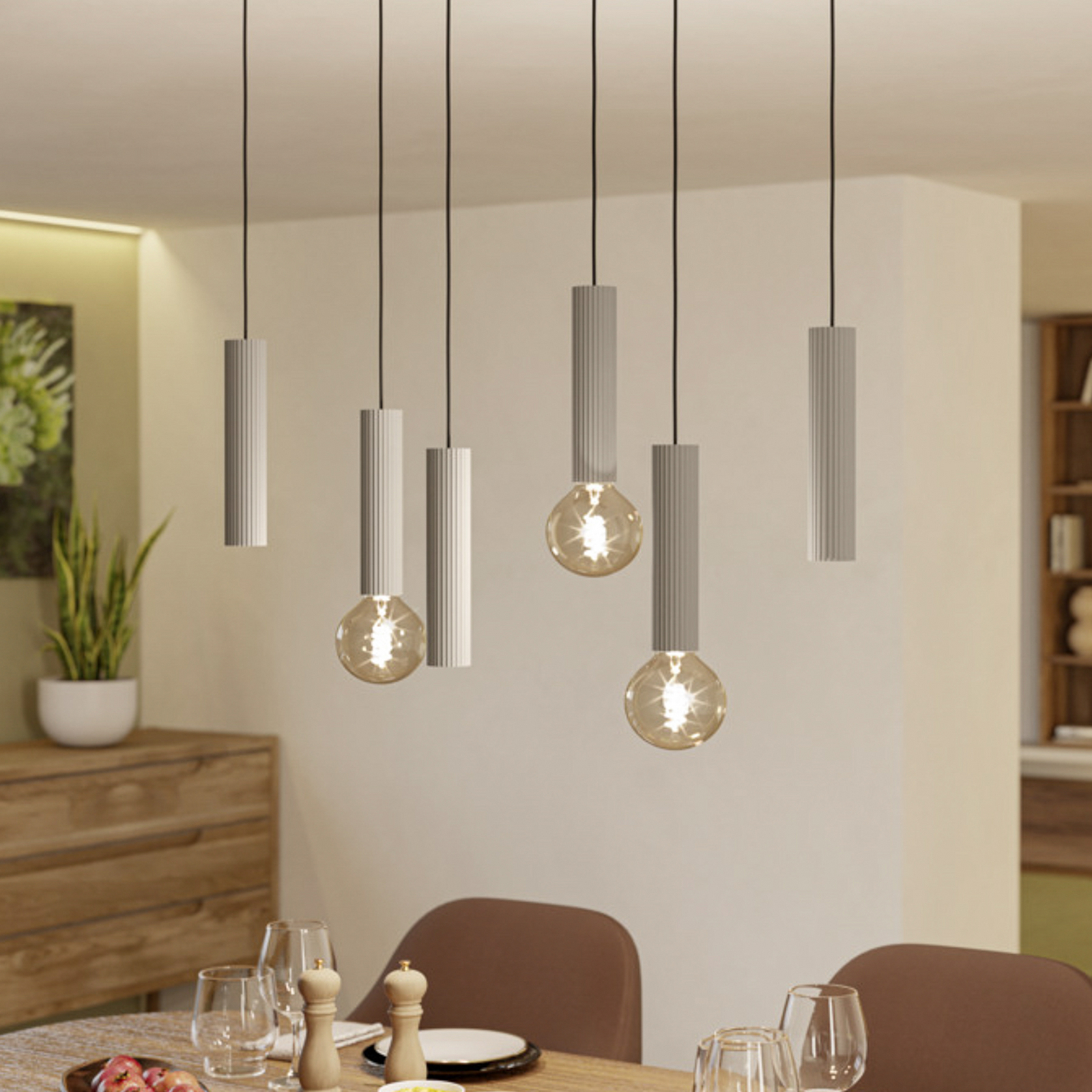 Suspension EGLO FARIOLO, beige, longueur 96 cm, à 6 lampes en métal