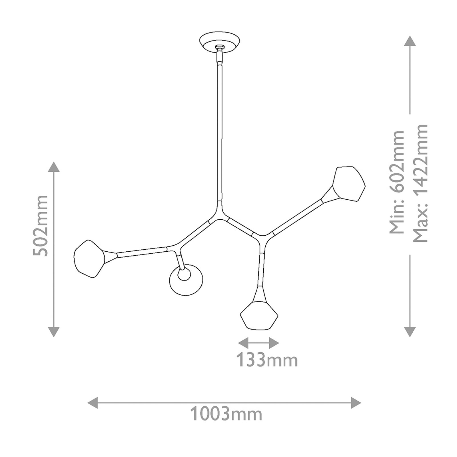 Suspension Cassius, bronze clair, longueur 100 cm, à 4 lampes, métal