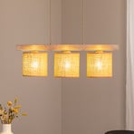 Forest pendant light, 3-bulb, light wood, natural jute