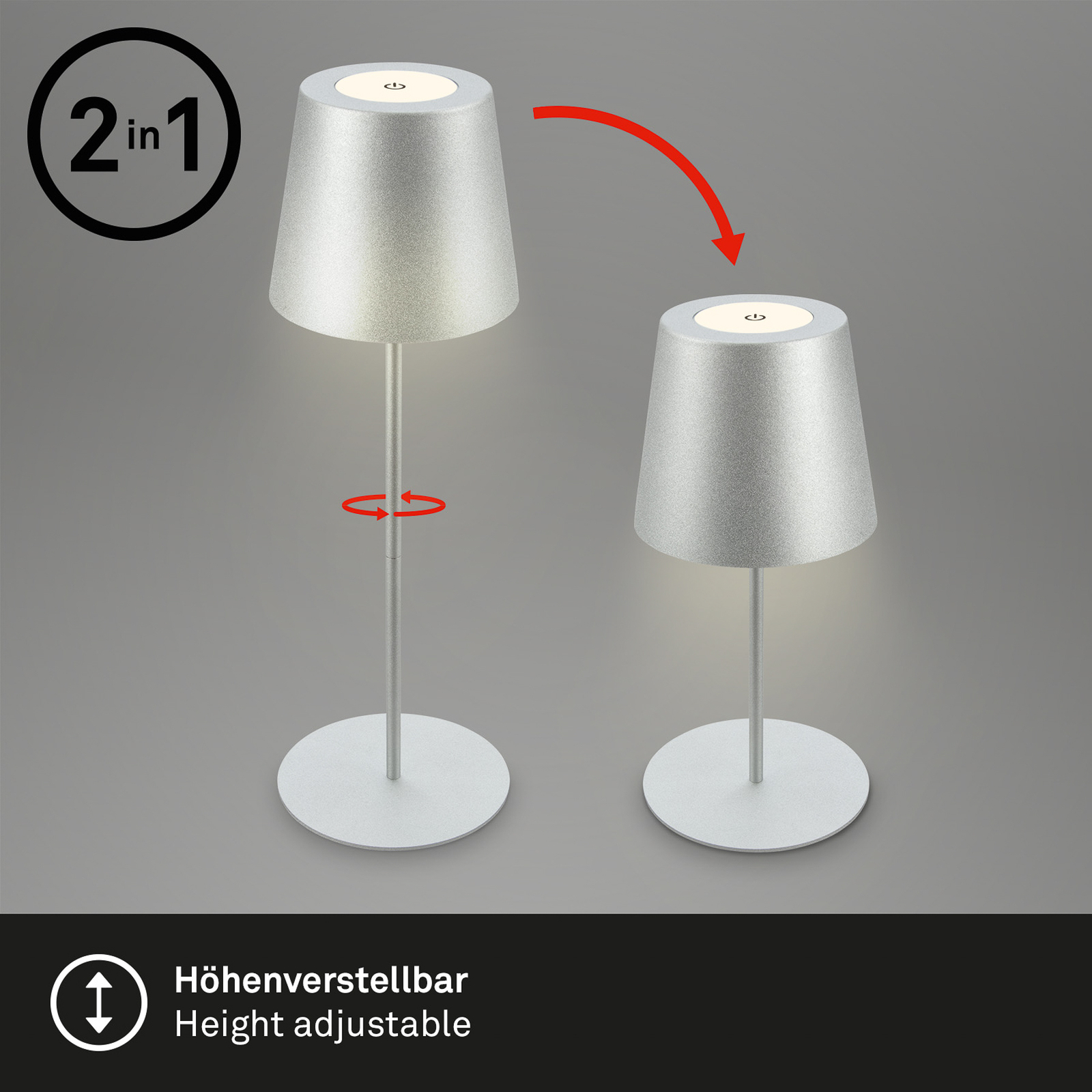 LED uzlādējama galda lampa 7508014 matēts hroms 2 700 K IP44 Touchdim