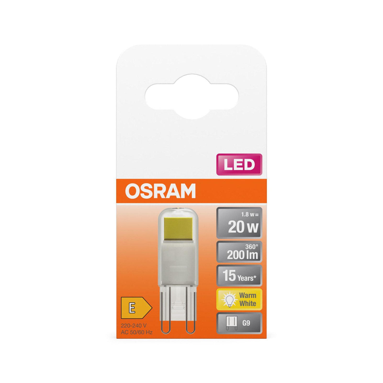 OSRAM LED spuldze ar kontaktpaliktni G9 1,8 W caurspīdīga 2700 K