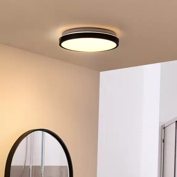 Lampenwelt Lindby LED-Deckenlampe Medon Ø 29 cm schwarz Kunststoff IP44