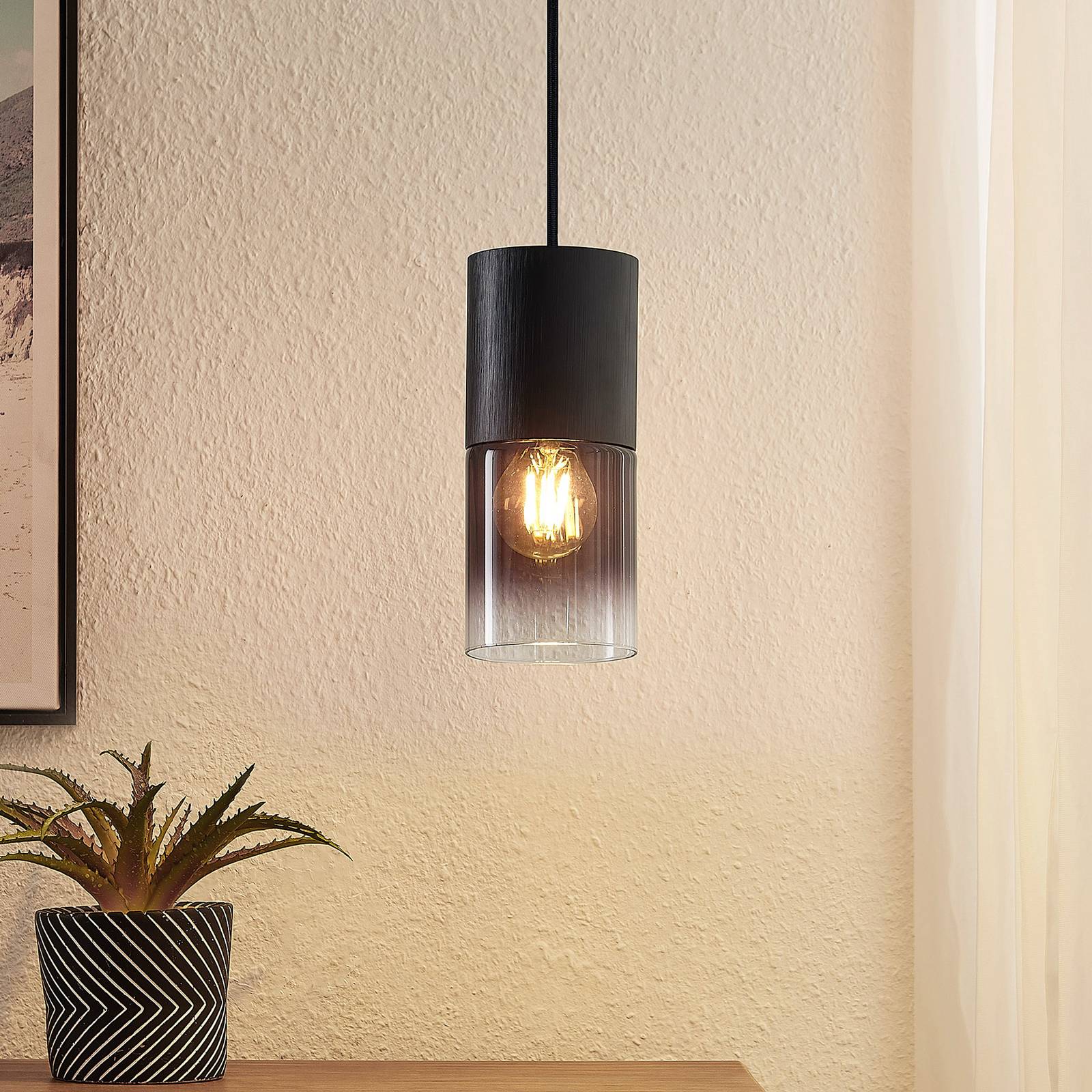 Lindby Berral suspension gris fumée à 1 lampe