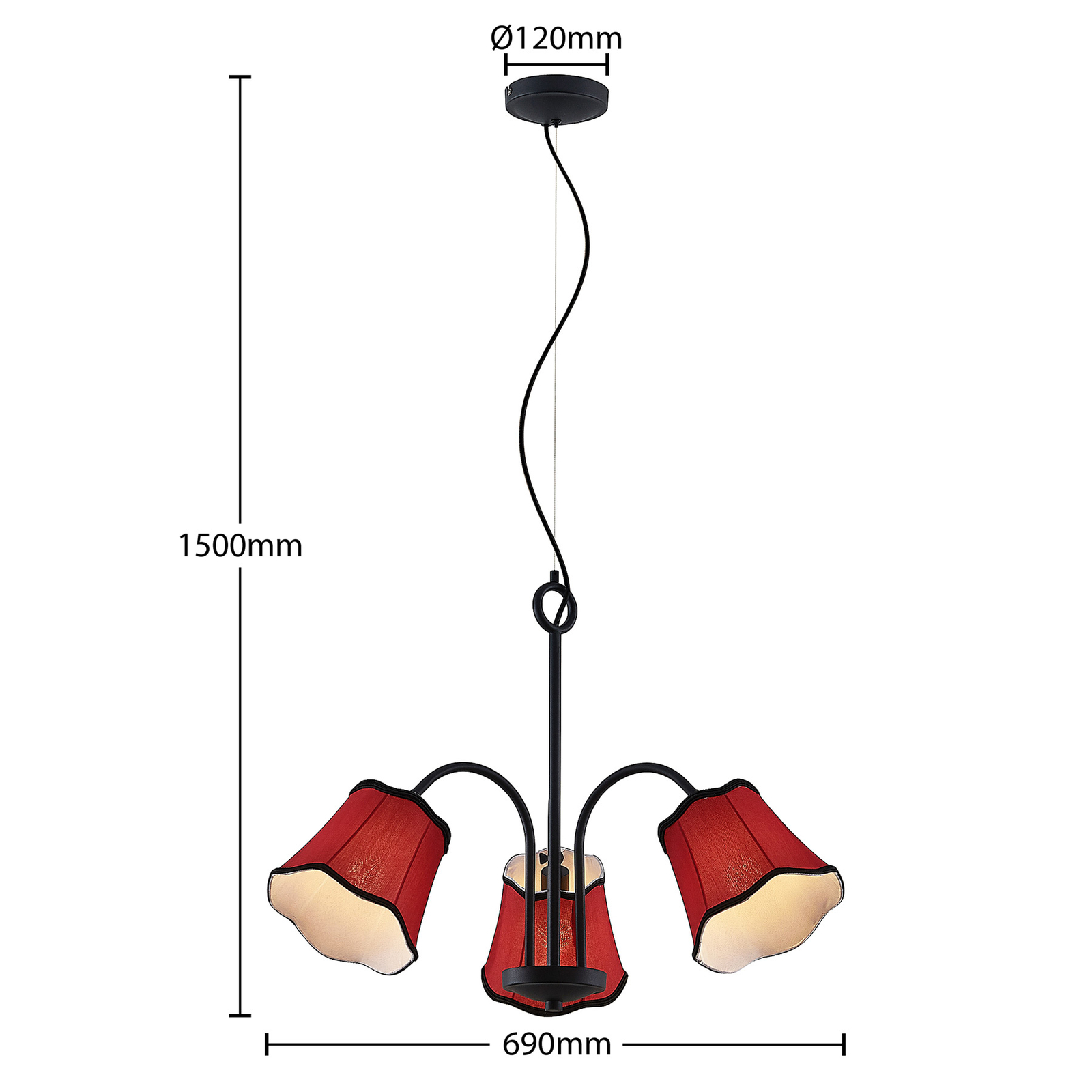 Lucande Binta hanging lamp, three-bulb, rust red