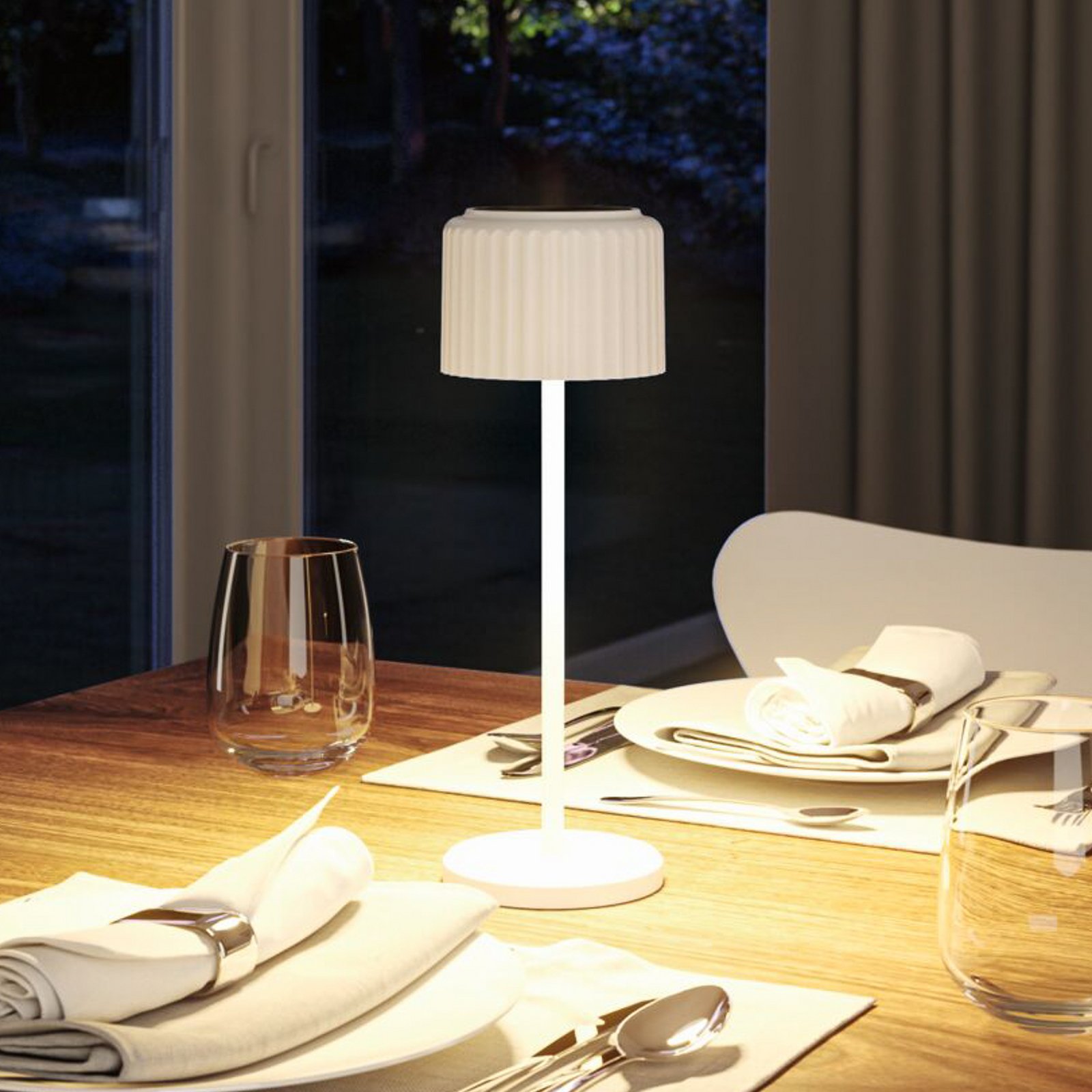 Lampa de masă solară cu LED Paulmann Else, albă, IP44, dimabil