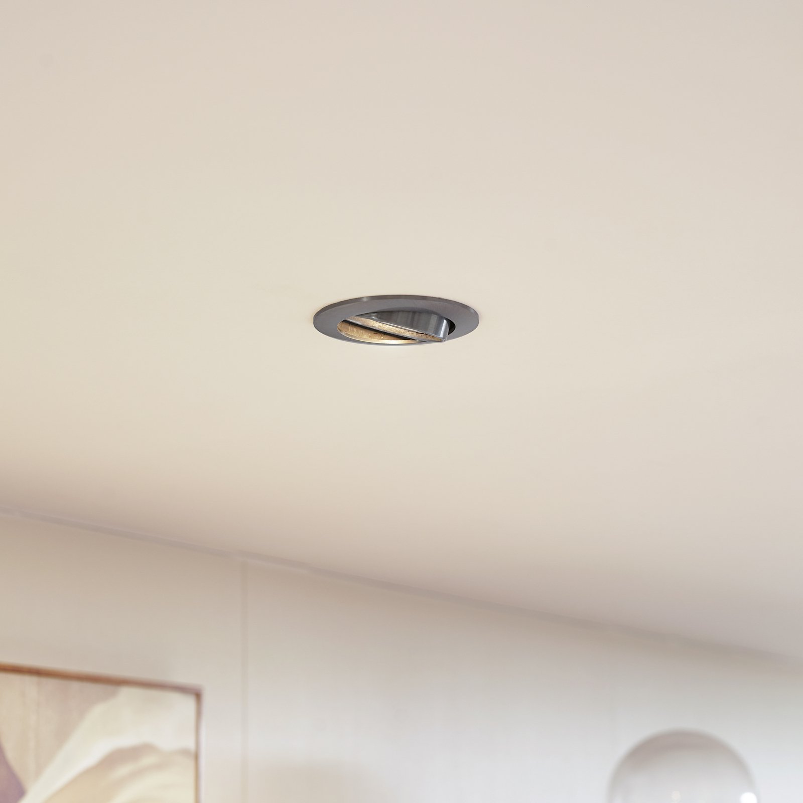 Prios recessed ceiling light Fibur, grey, aluminium, Ø 8.2 cm