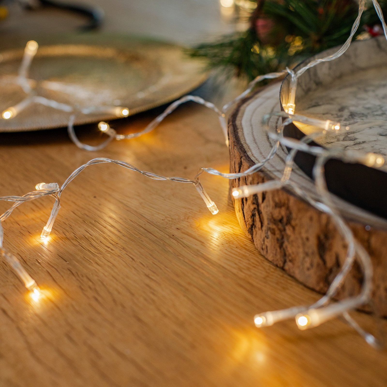 Lindby lanț luminos cu LED-uri Yven 30 de lumini 320 cm temporizator - Camera de zi / sufragerie - transparent - Plastic