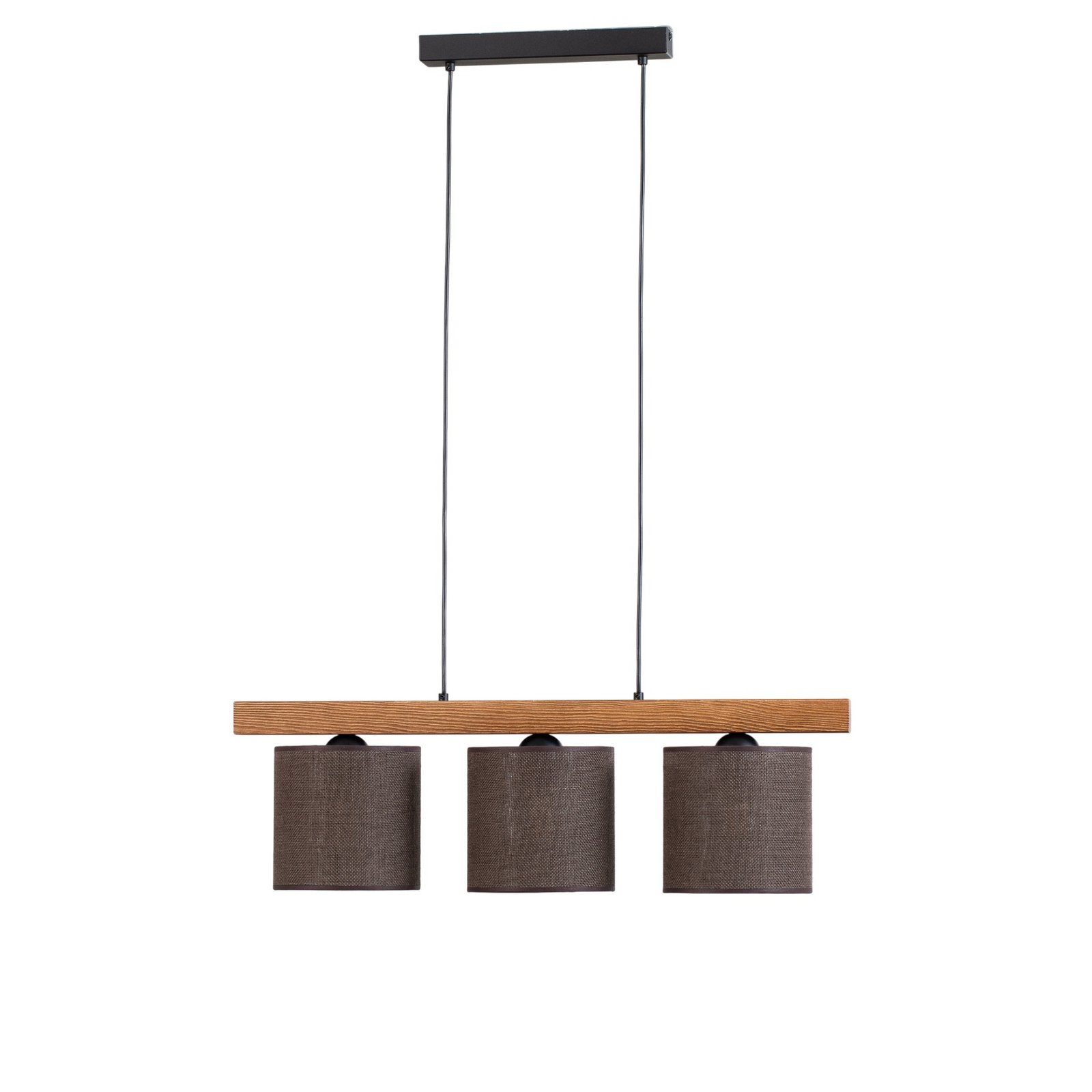 Candeeiro suspenso Forest, madeira clara/preta, juta castanha, 3 lâmpadas.
