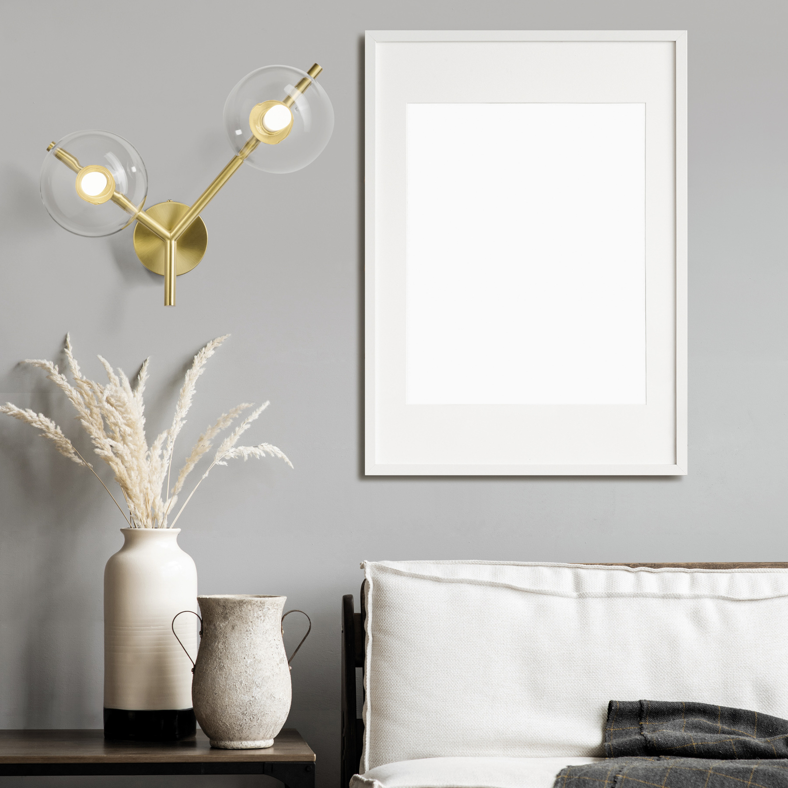 Camely wall light, brushed gold/clear, 2-bulb