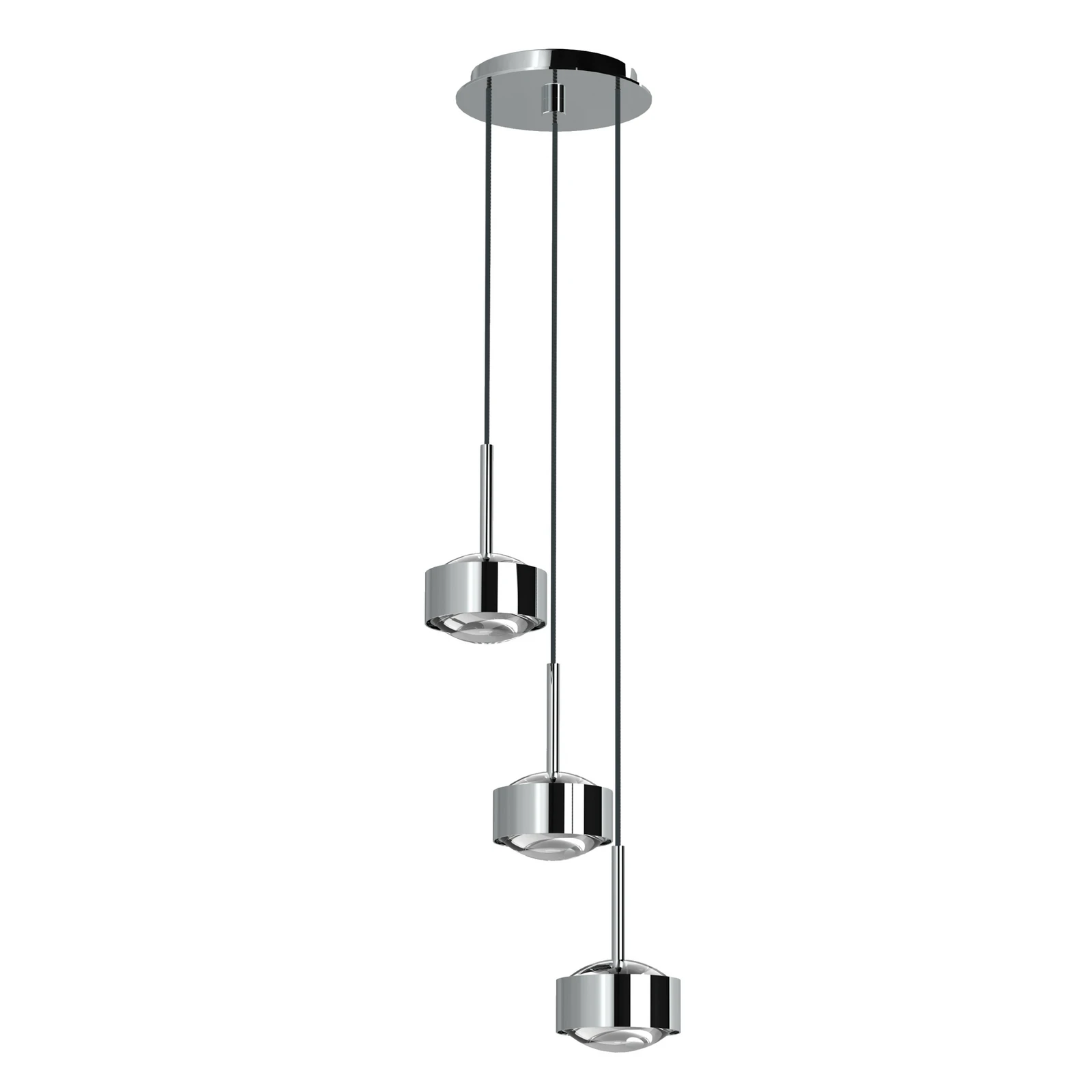 Puk Maxx Drop Trio pendant light, chrome, 3-bulb G9