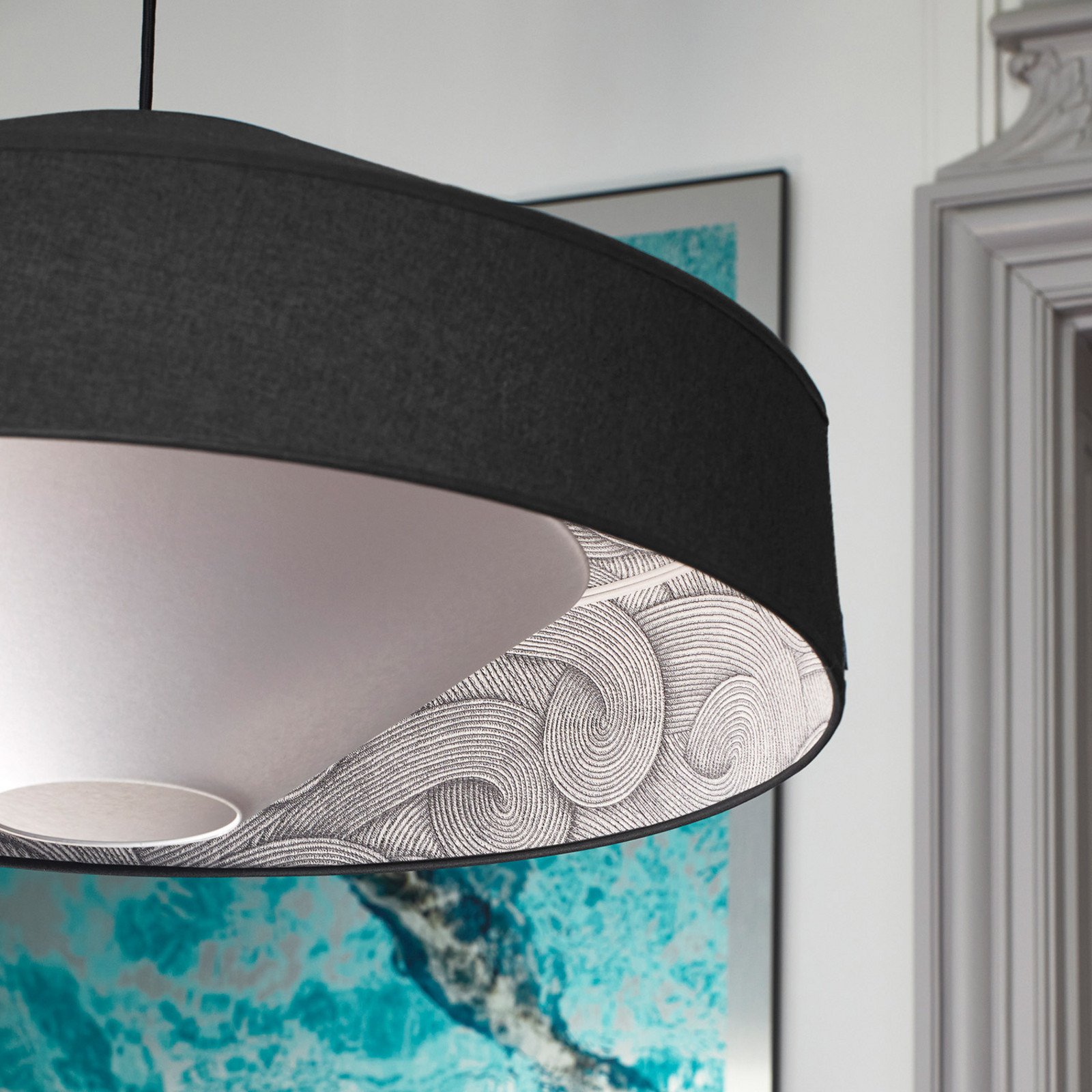 MARKET SET Mokuzaï L Suspensie cu lumină Ø 78 cm - Camera de zi / sufragerie - design - suna gri alb - Țesătură / Textil