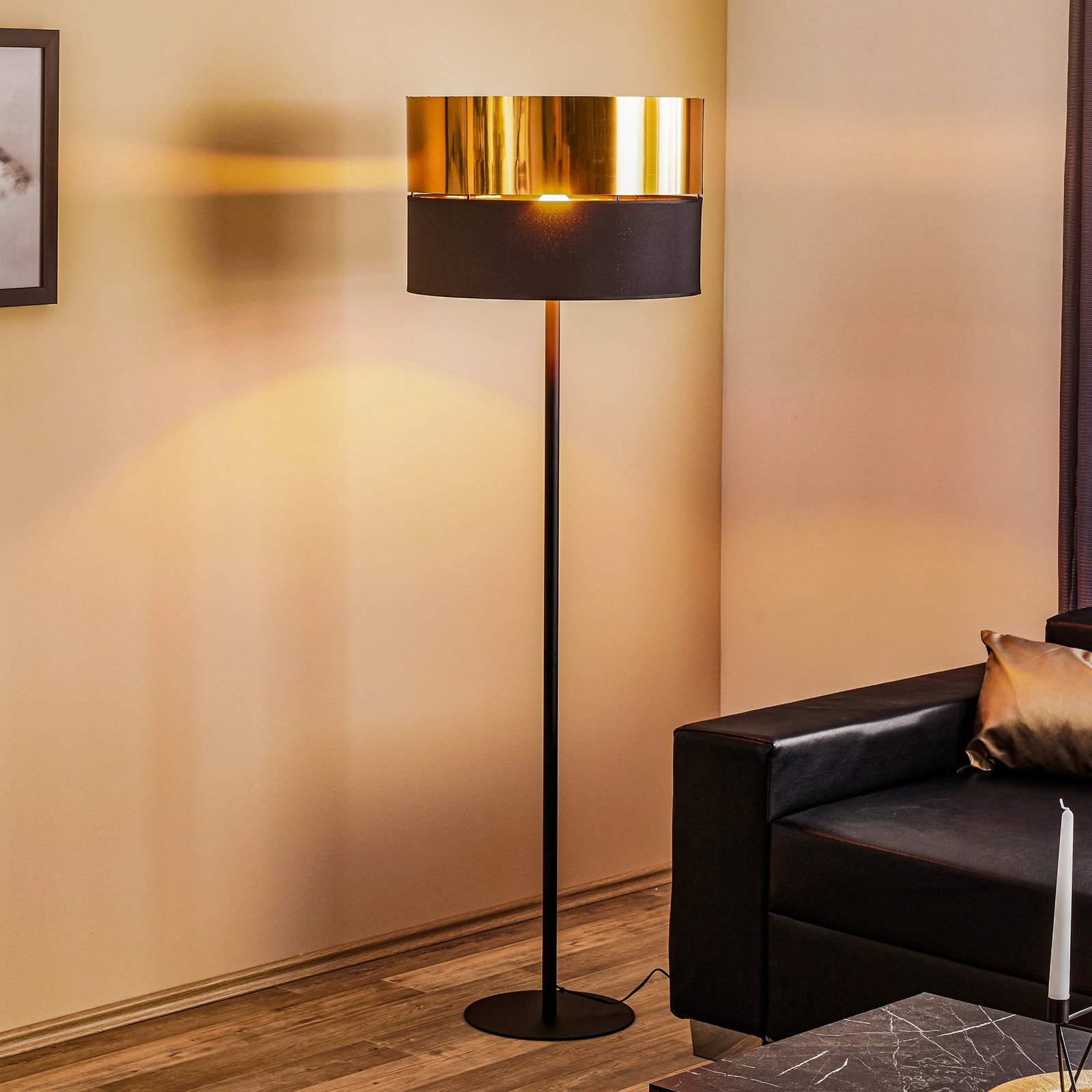 Hilton floor lamp, black/gold