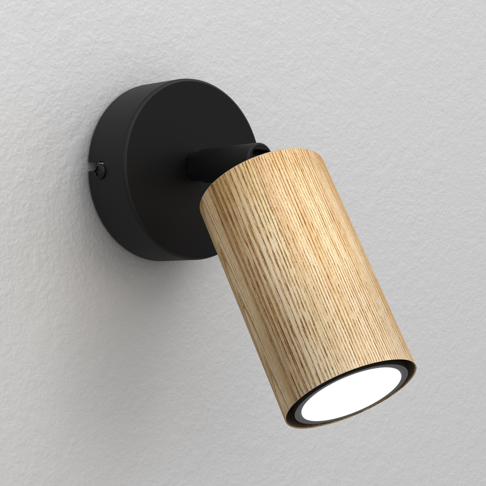 Nise wall light, 1-bulb, black steel, wood