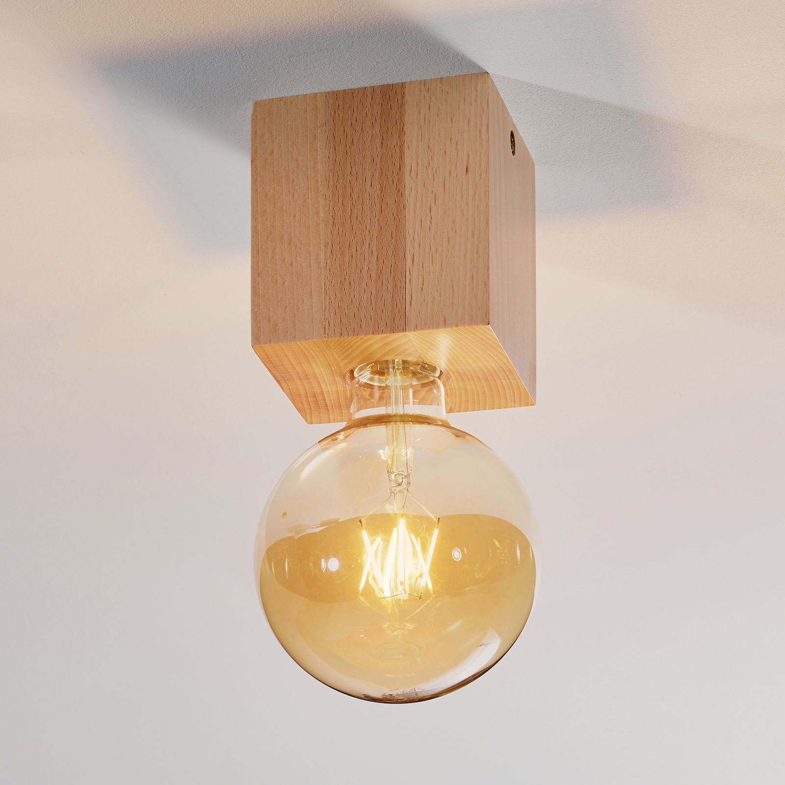 Lampa sufitowa Block, kwadratowe drewno, naturalna