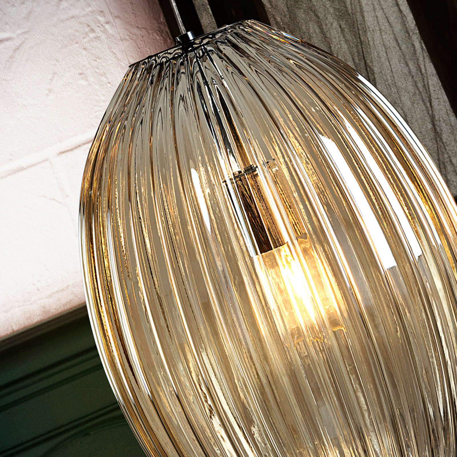 Hanglamp Ovila, 1-lamp, Ø 30 cm, chroom/cognac, glas