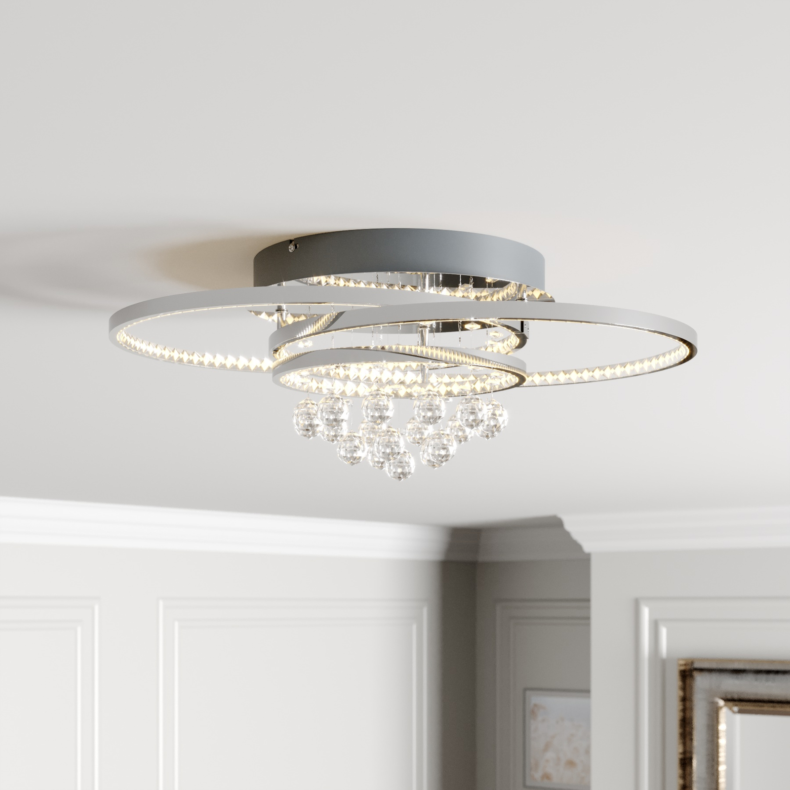 Lucande Keely LED ceiling light crystal, 56,5 cm