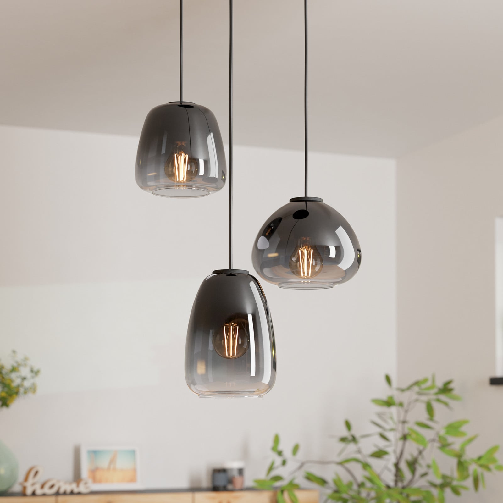 EGLO Suspensie Aguilares sticlă fumurie rondel cu 3 lumini - Camera de zi / sufragerie - Modern - gri fumuriu-transparent negru