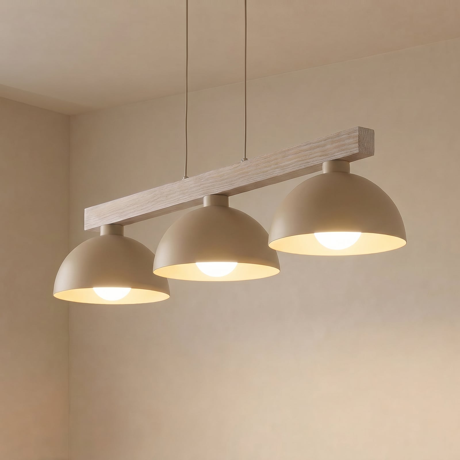 Závěsné světlo Oslo, písková barva, 3 žárovky, délka 118 cm, E27