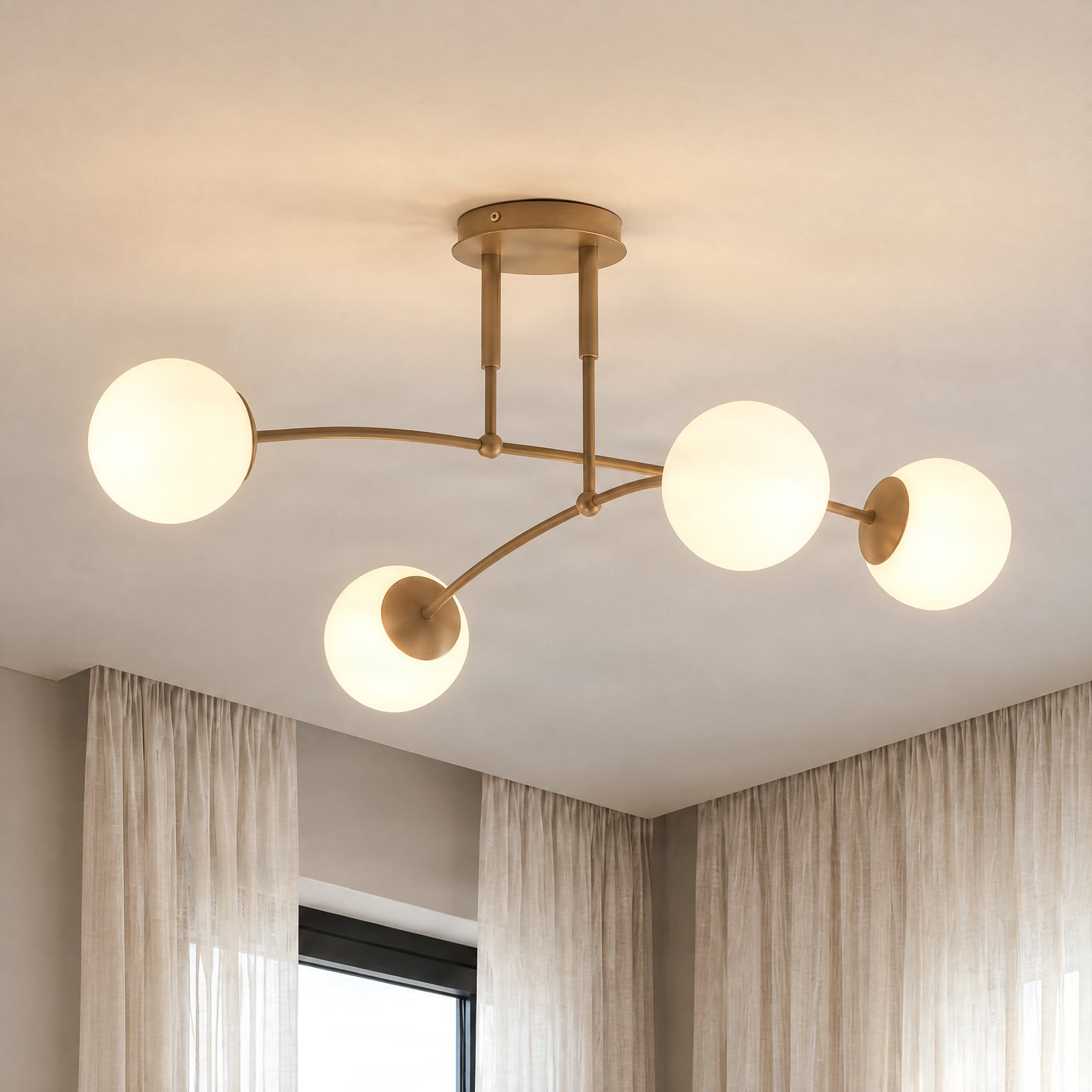 Pregos-plafondlamp, beige, Ø 60 cm, 4-lamps, metaal/glas