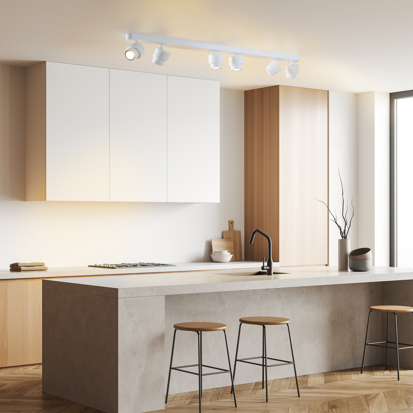 LED spot BRUSH, wit, 110 cm, 6-lamps, dimbaar 2.700 K