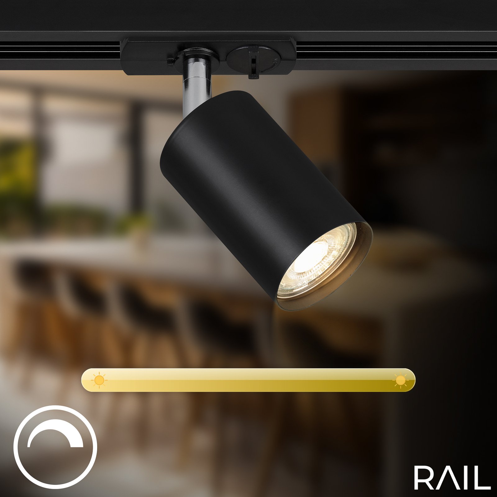 RAIL 230 V track lighting system, black, 4 spots, 2 pendants, 2.25m