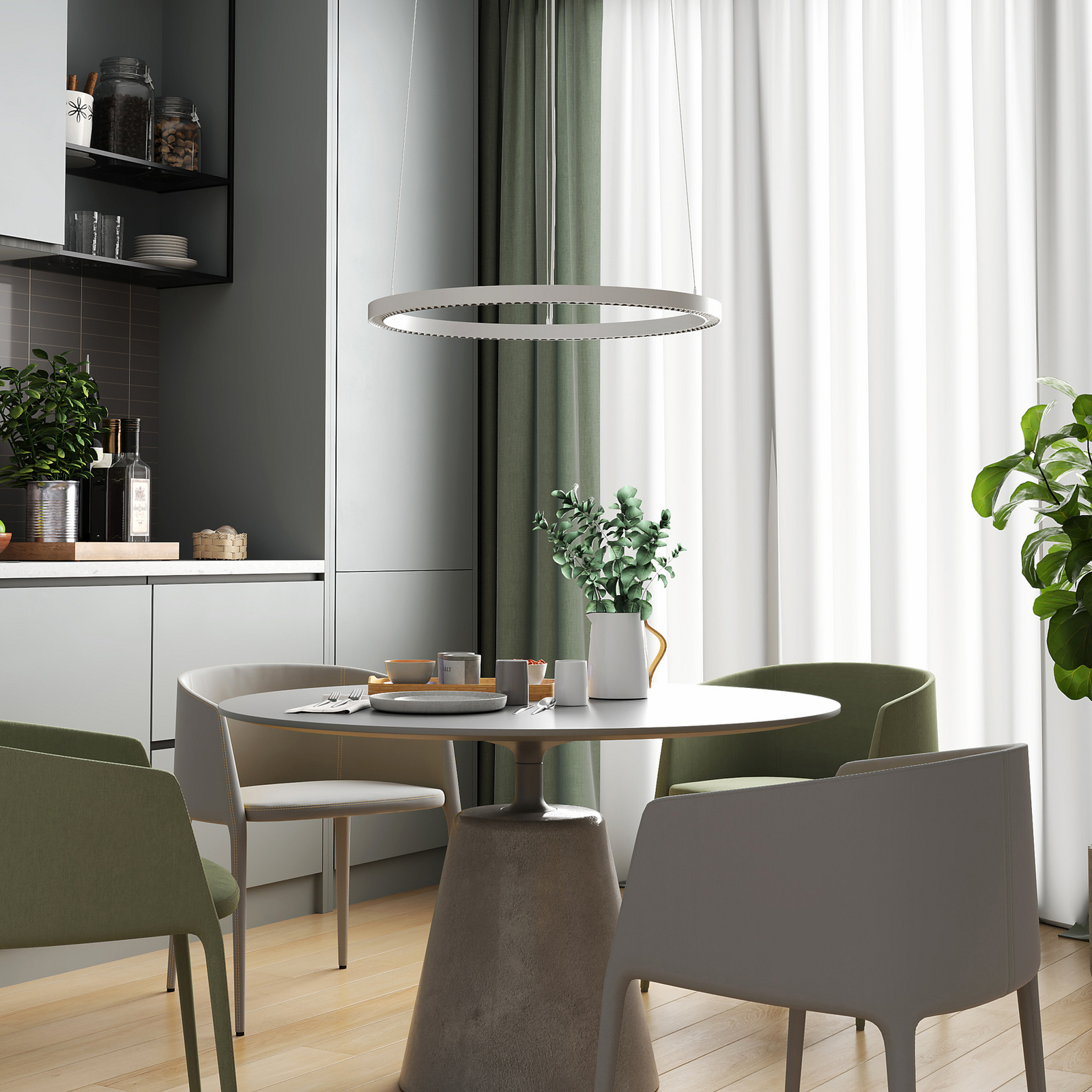 LED-riippvalgusti PERFORA PRO M, Ø 66 cm, valge, DALI üles/alla, CCT