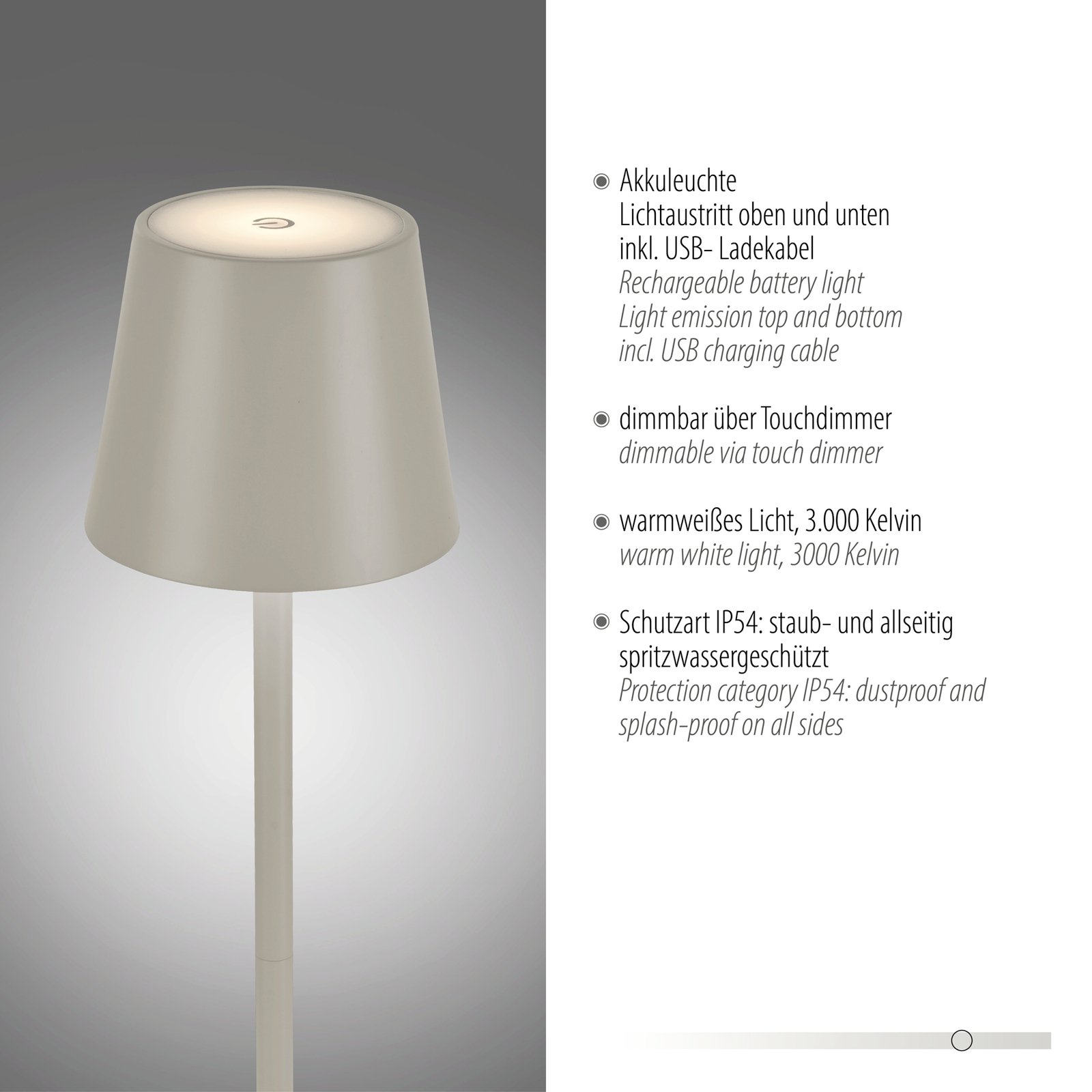 JUST LIGHT. Euria LED-gulvlampe, gråbeige, jern IP54