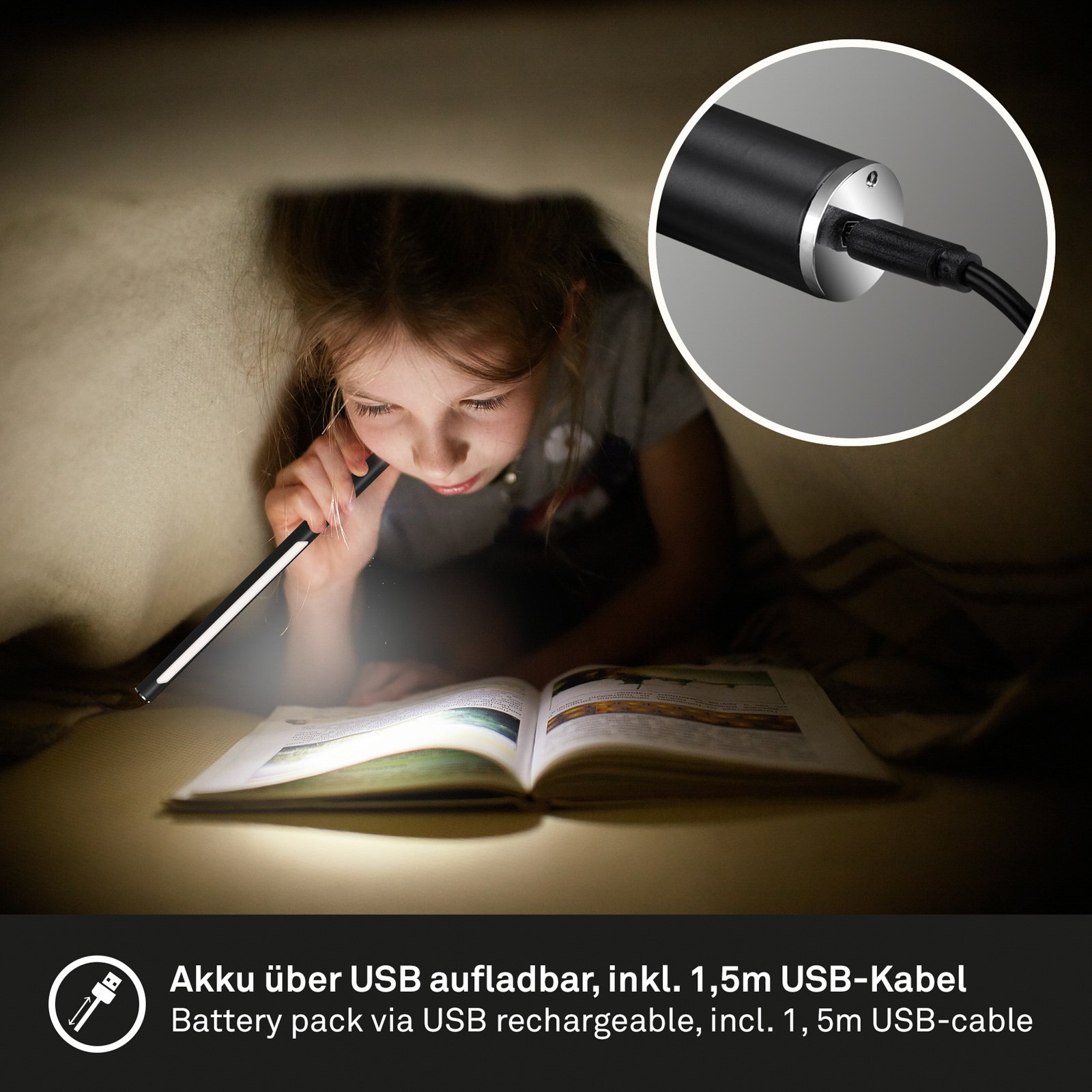 LED-bordlampe Everywhere, USB med batteri, svart