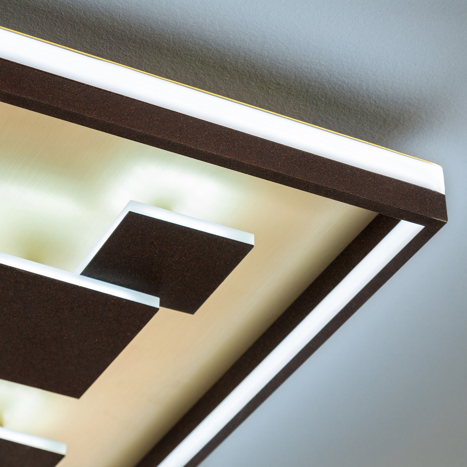 Rico LED ceiling light, dimmable, angular, brown
