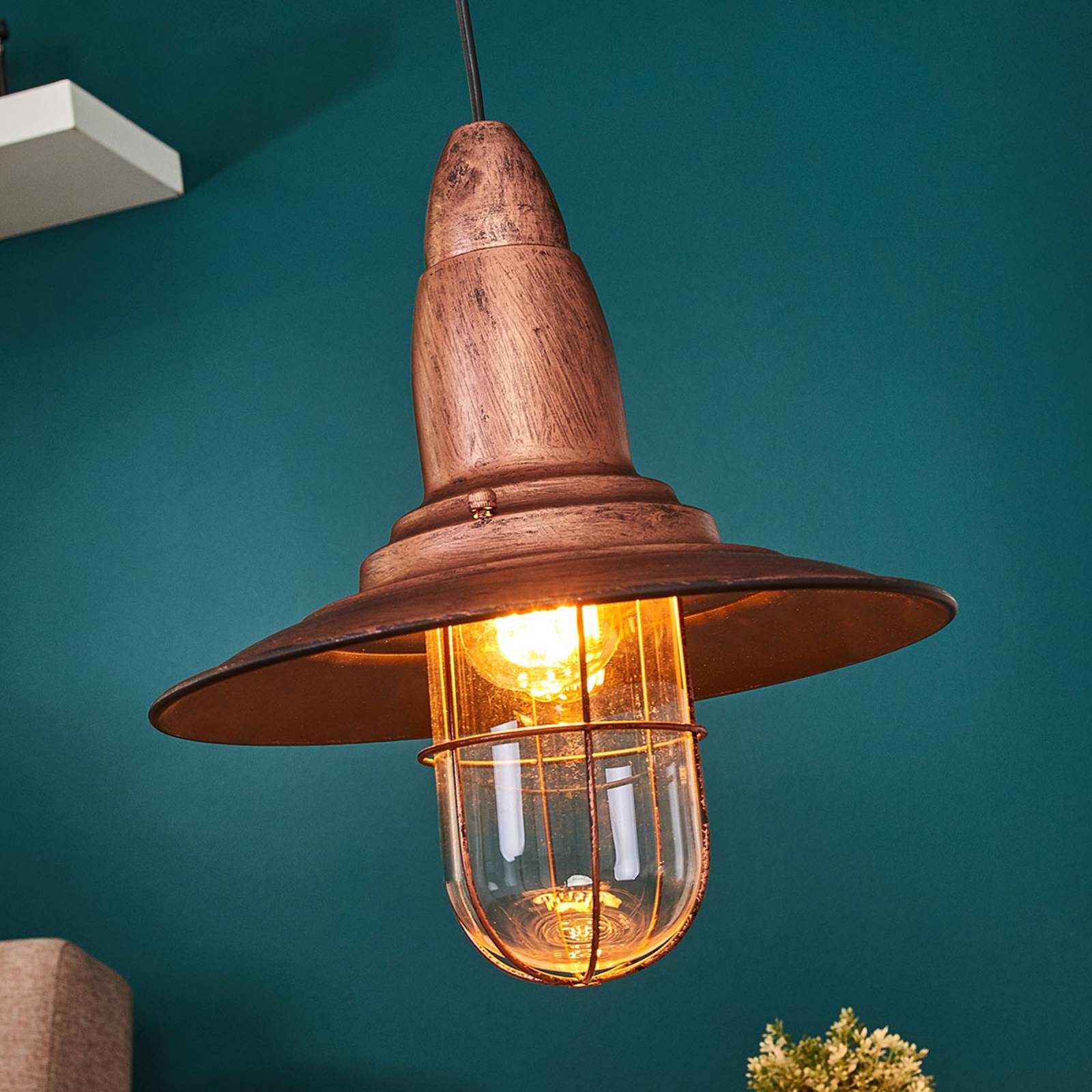 Trio Lighting Suspension Fisherman finition cuivre antique