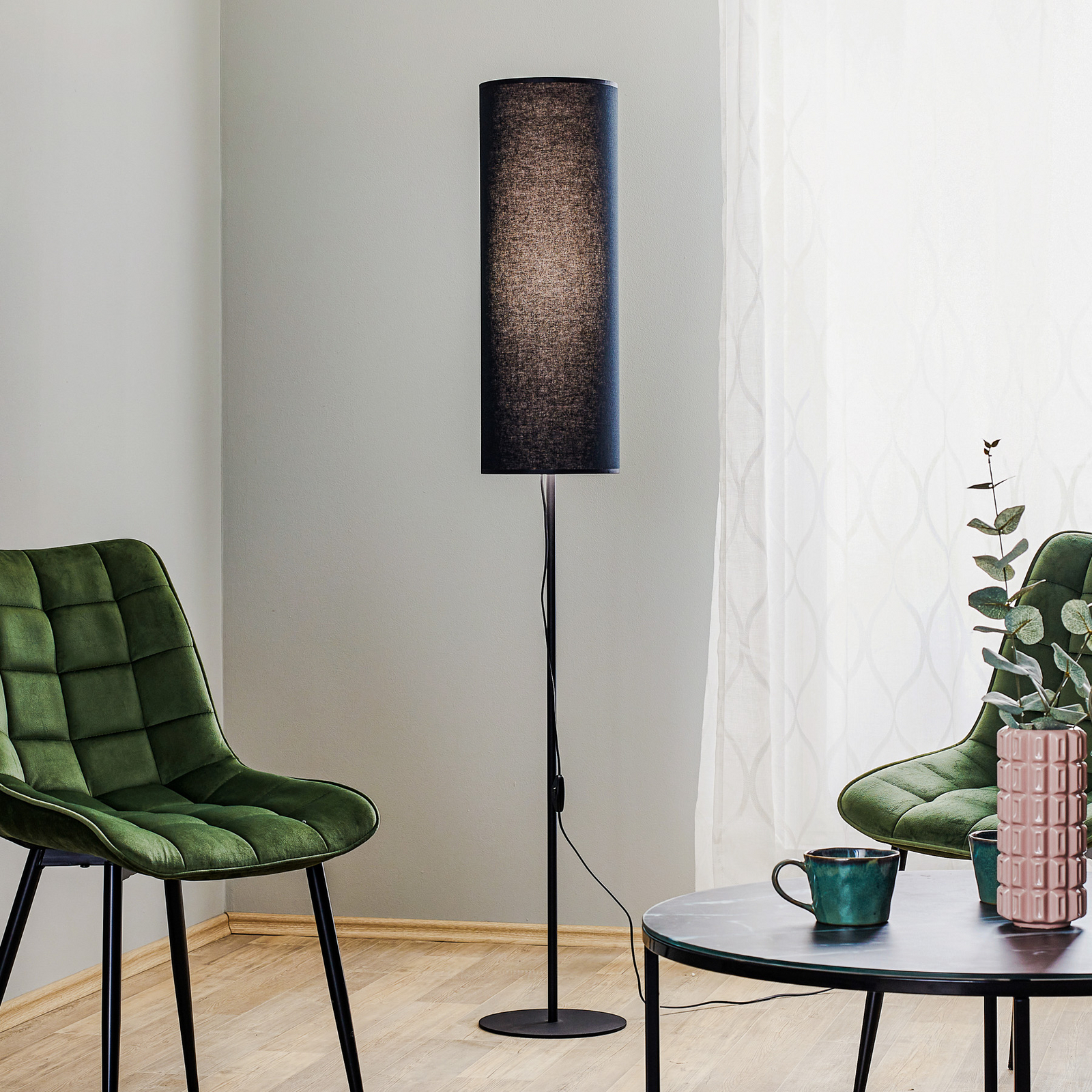 Podna lampa Rondo, crna, visina 165 cm, chintz, E27