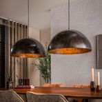 Pendelleuchte Dome, braun, Metall, 2-flammig, E27, 142 cm