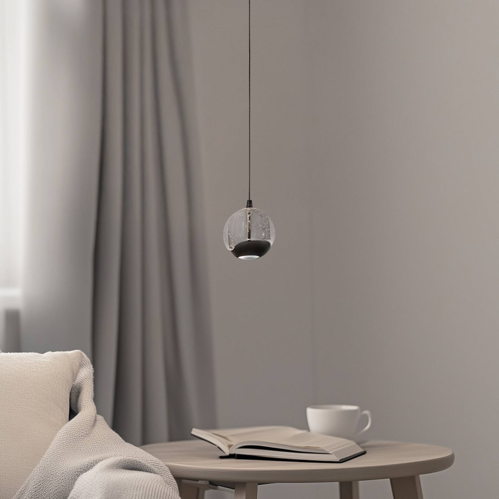 Lucande Lampa wisząca LED Hayley, czarna, 1-punktowa, szkło