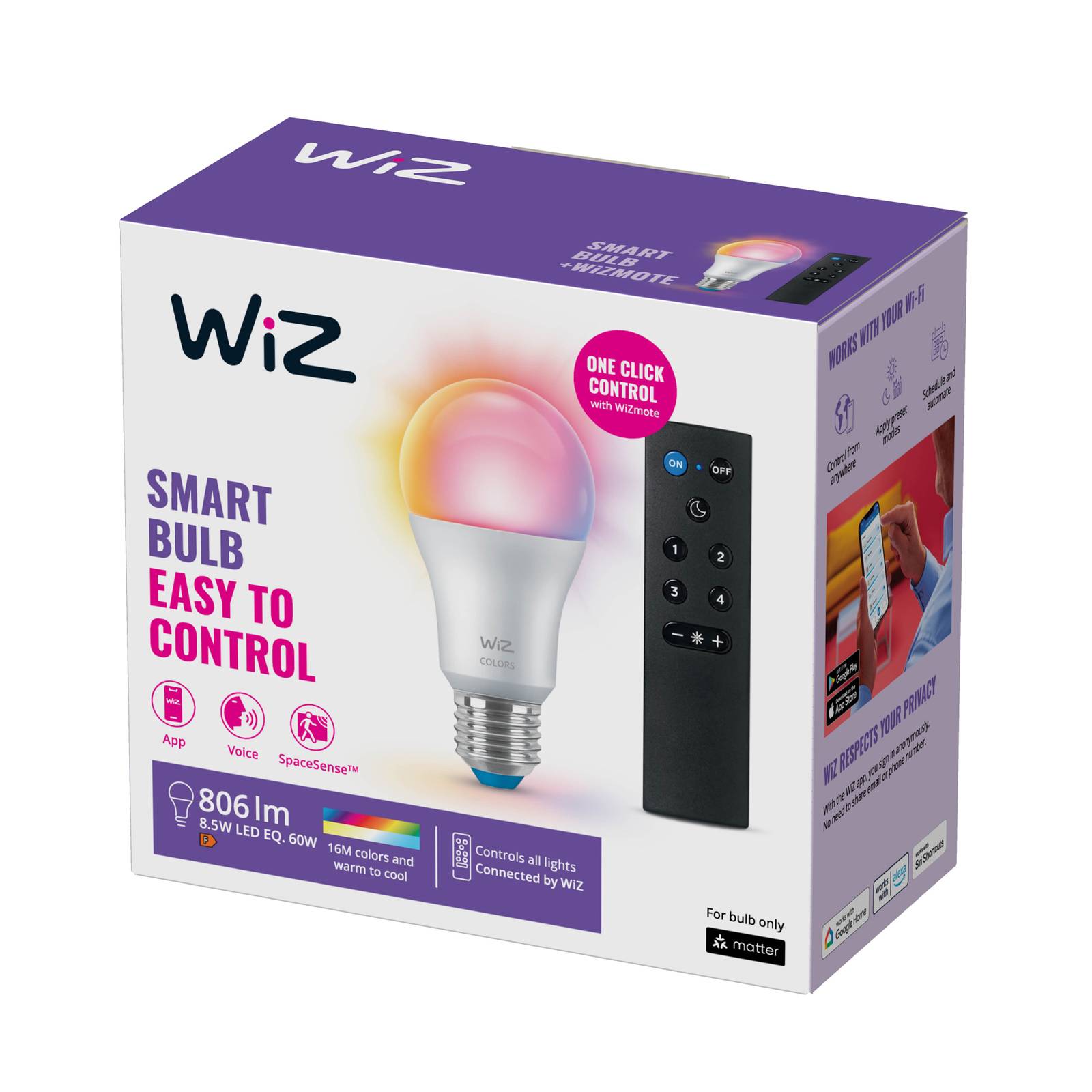 WiZ A60 LED matowa WiFi E27 8,5W RGBW pilot