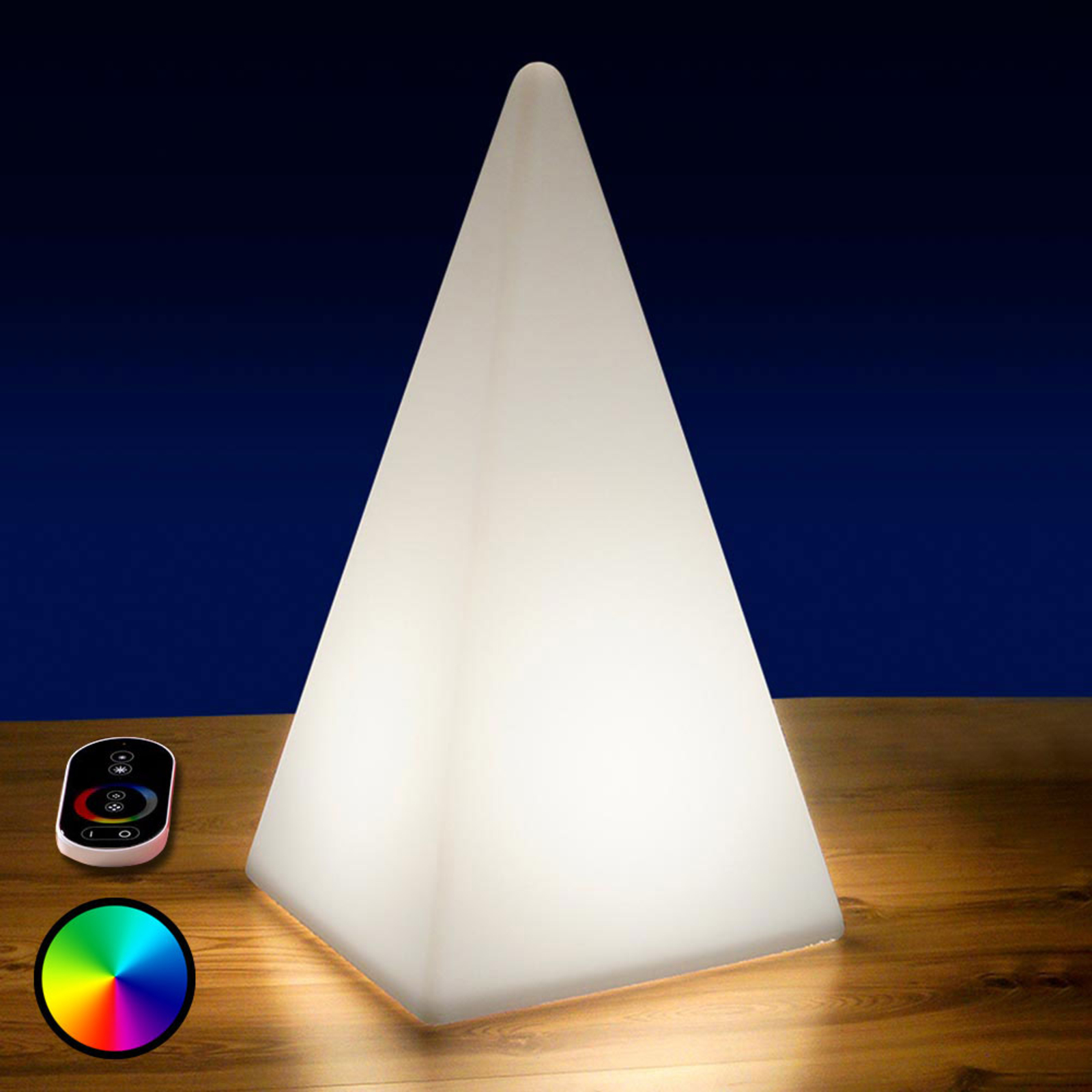 Batériou napájaná RGB LED Pyramída, 36 cm