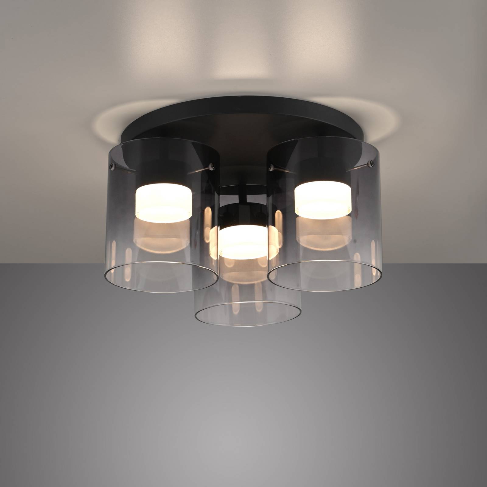 JUST LIGHT. lampa sufitowa LED Elio, szkło dymione, 3-punktowa, czarna