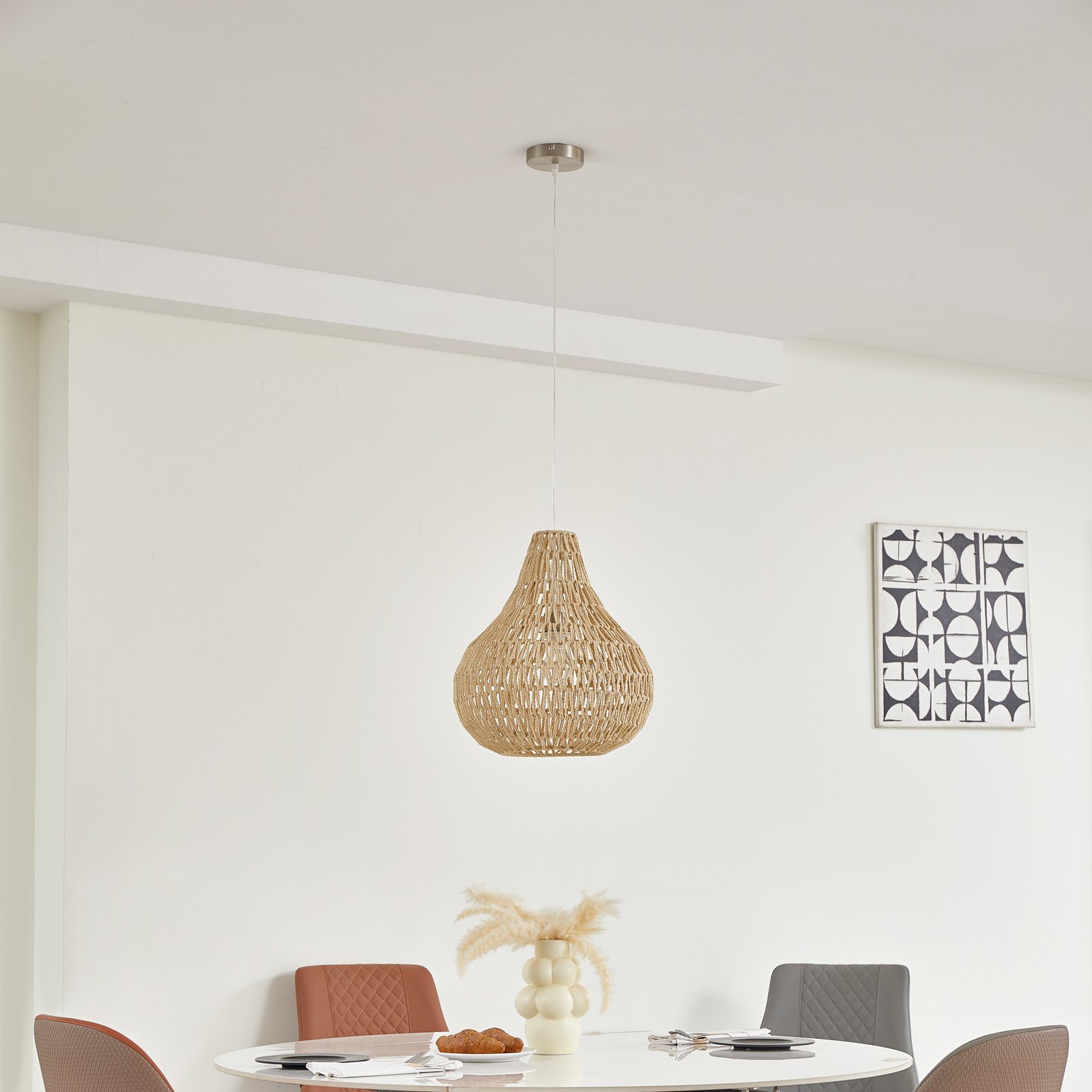 Lindby pendant light Miryam, natural hemp rope, Ø 40 cm