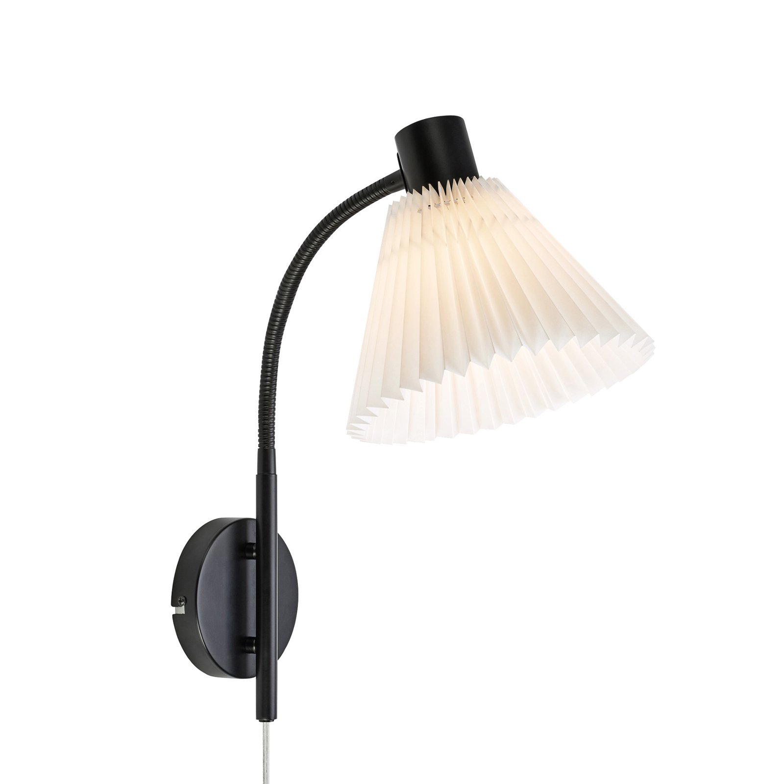 Mira wall light, black/white, iron/fabric, width 22 cm