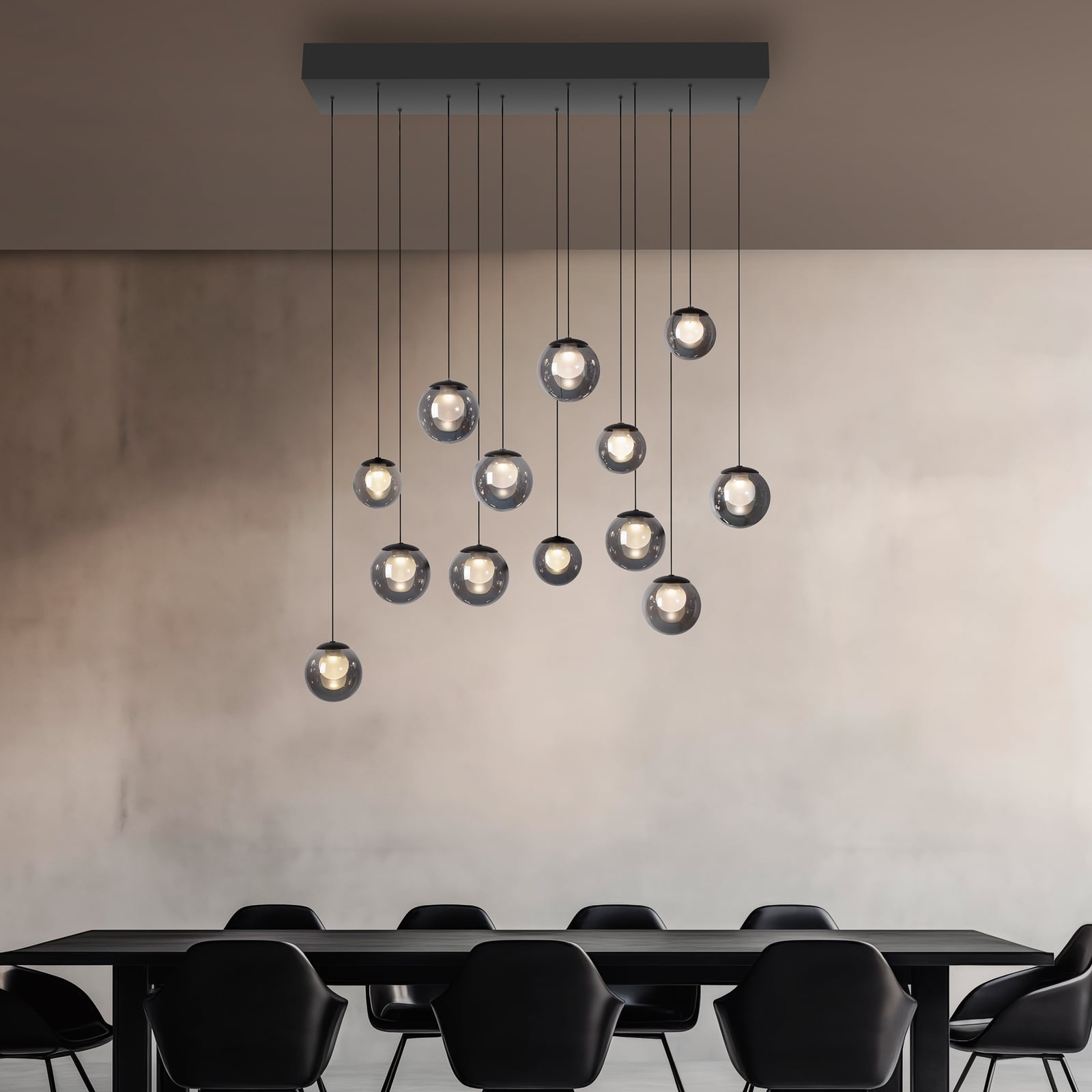 Popup LED-Hängelampe, grau/rauchgrau, 100 cm, 13-fl. - PURE