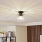 Lucande ceiling light Eirian, 1-bulb, black, glass, E27