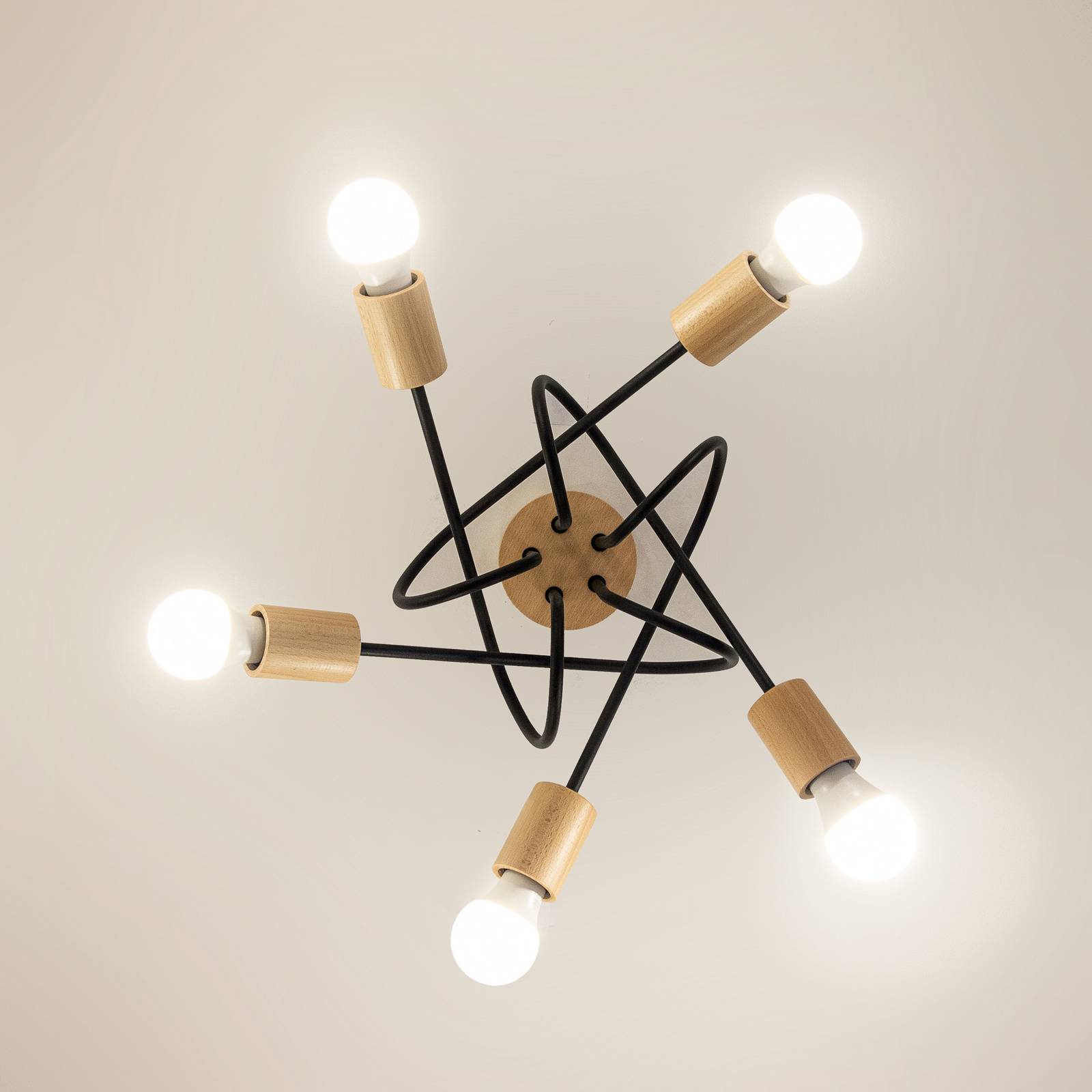 Deckenlampe Oxford, schwarz, Holz, Metall, 5-fl,, Ø 47 cm günstig online kaufen