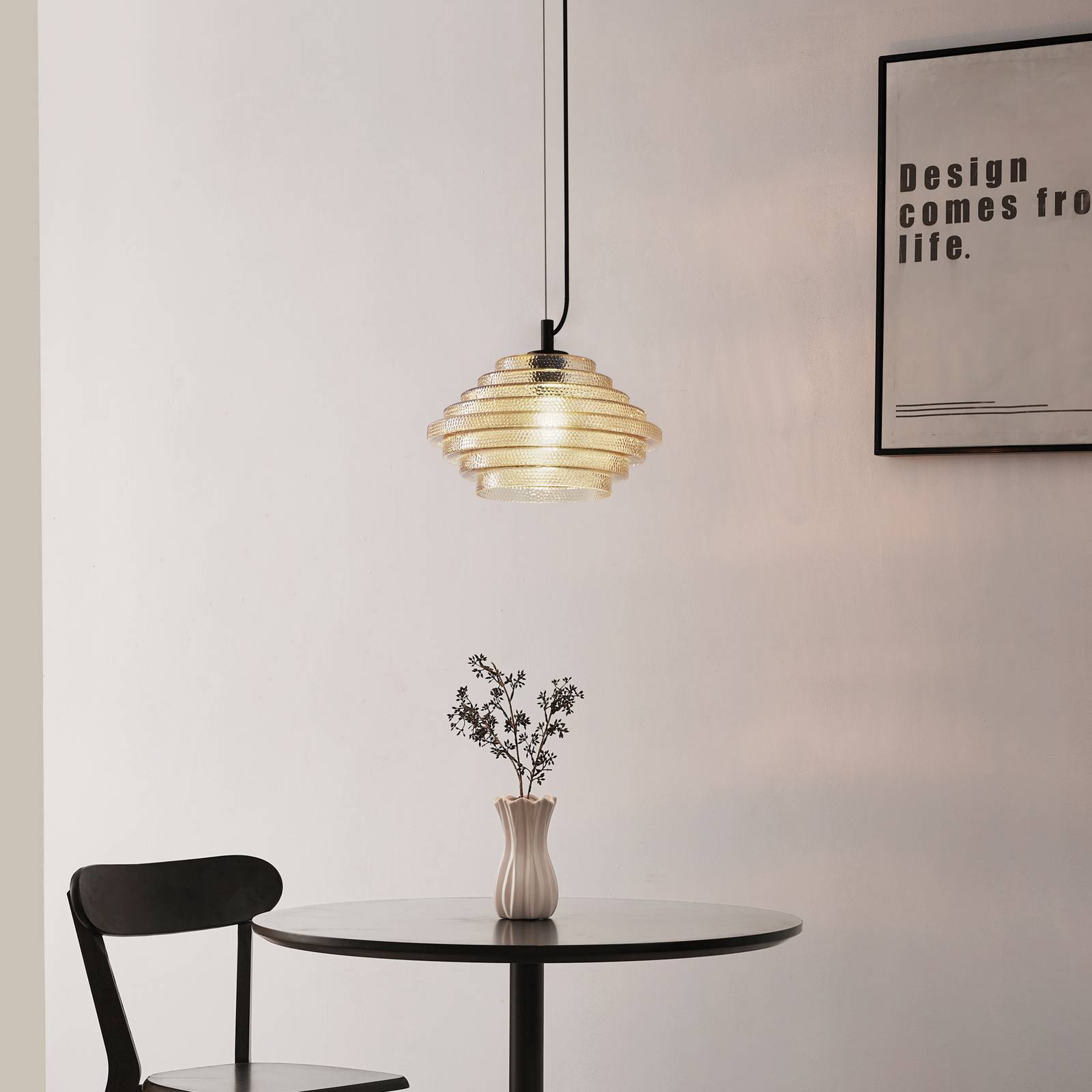 Lindby Pendelleuchte Orliana, Ø 35 cm, amber, Glas günstig online kaufen