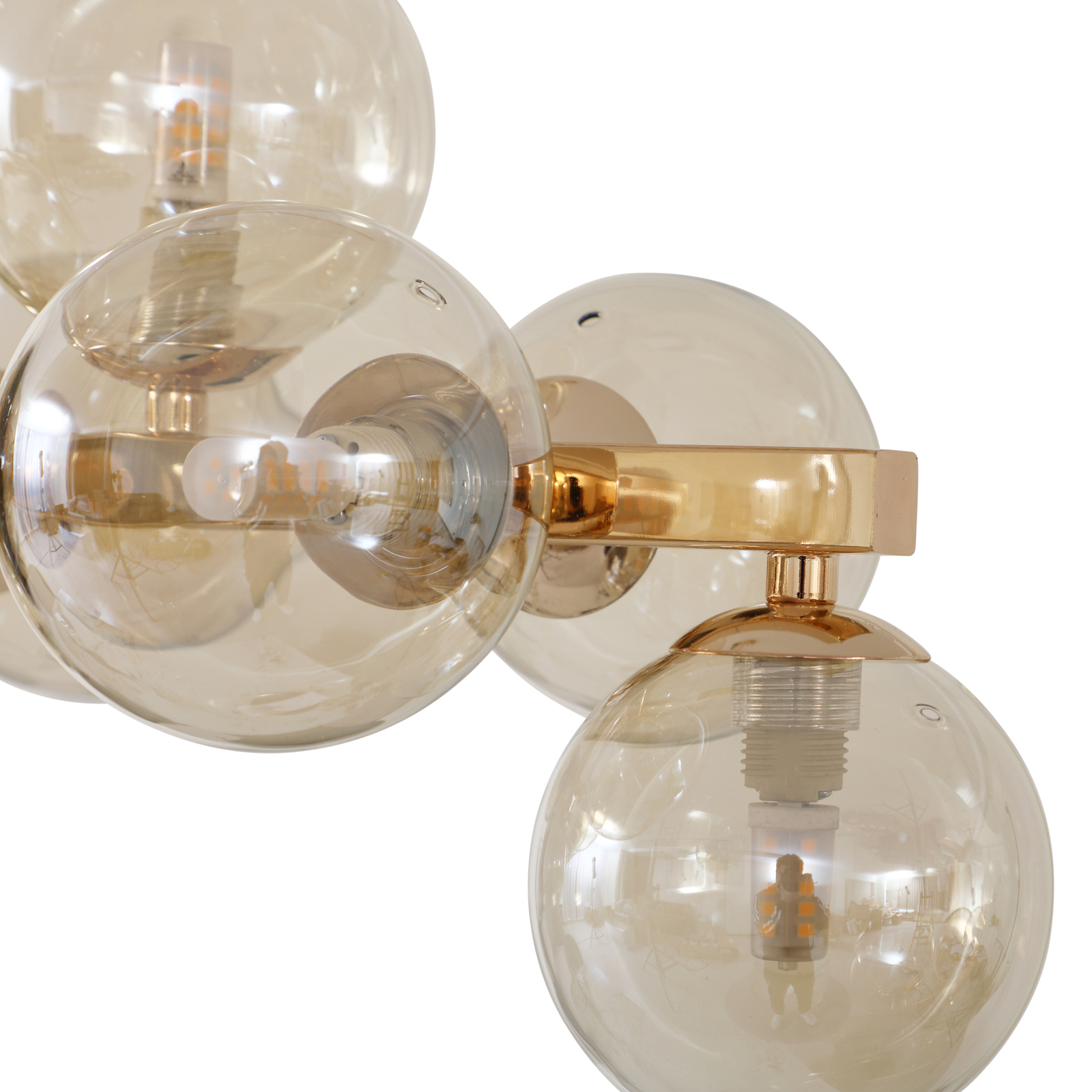 Lucande hanglamp Naelen, goud/amber, glas, lineair