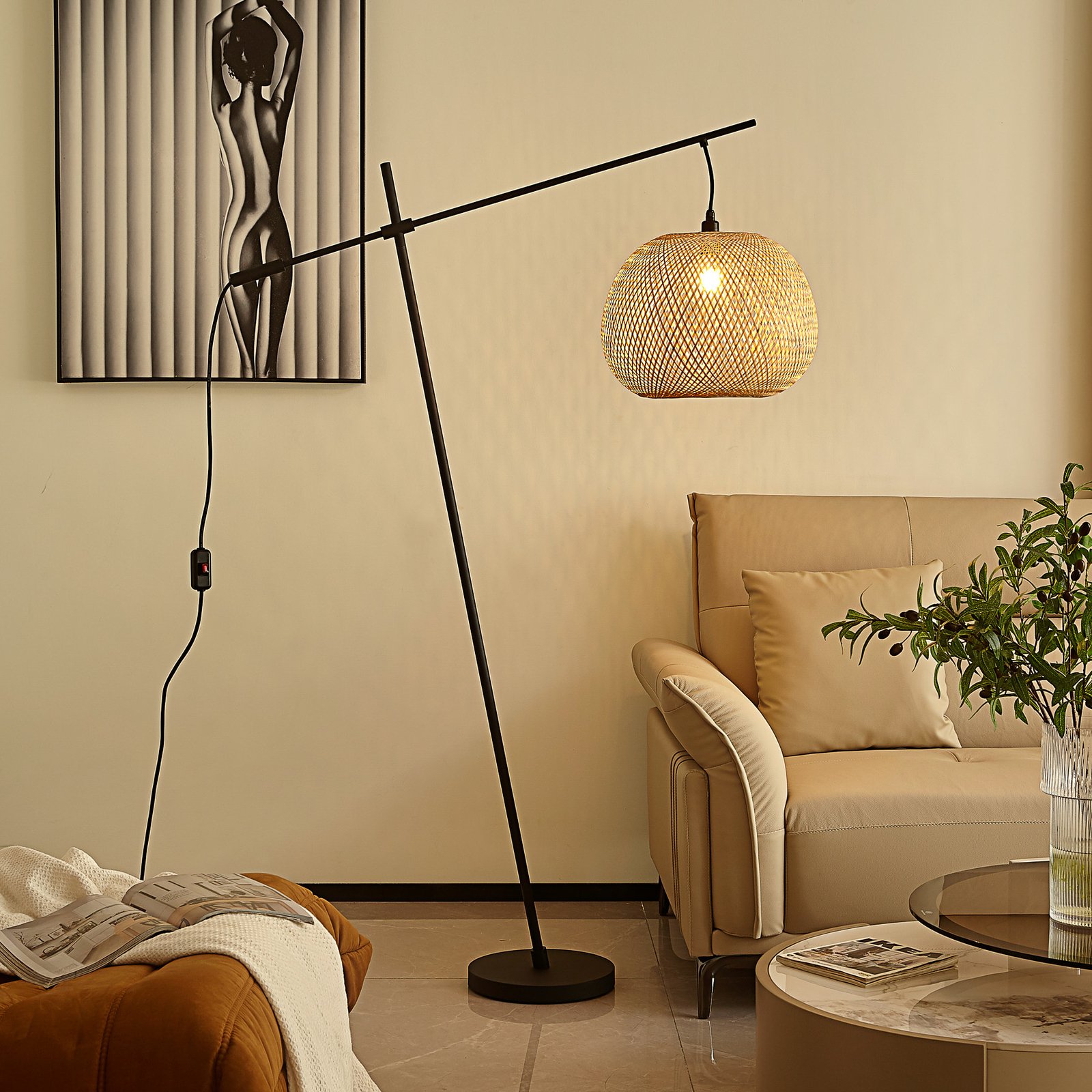 Lindby Dabila lámpara de pie bambú altura 160 cm