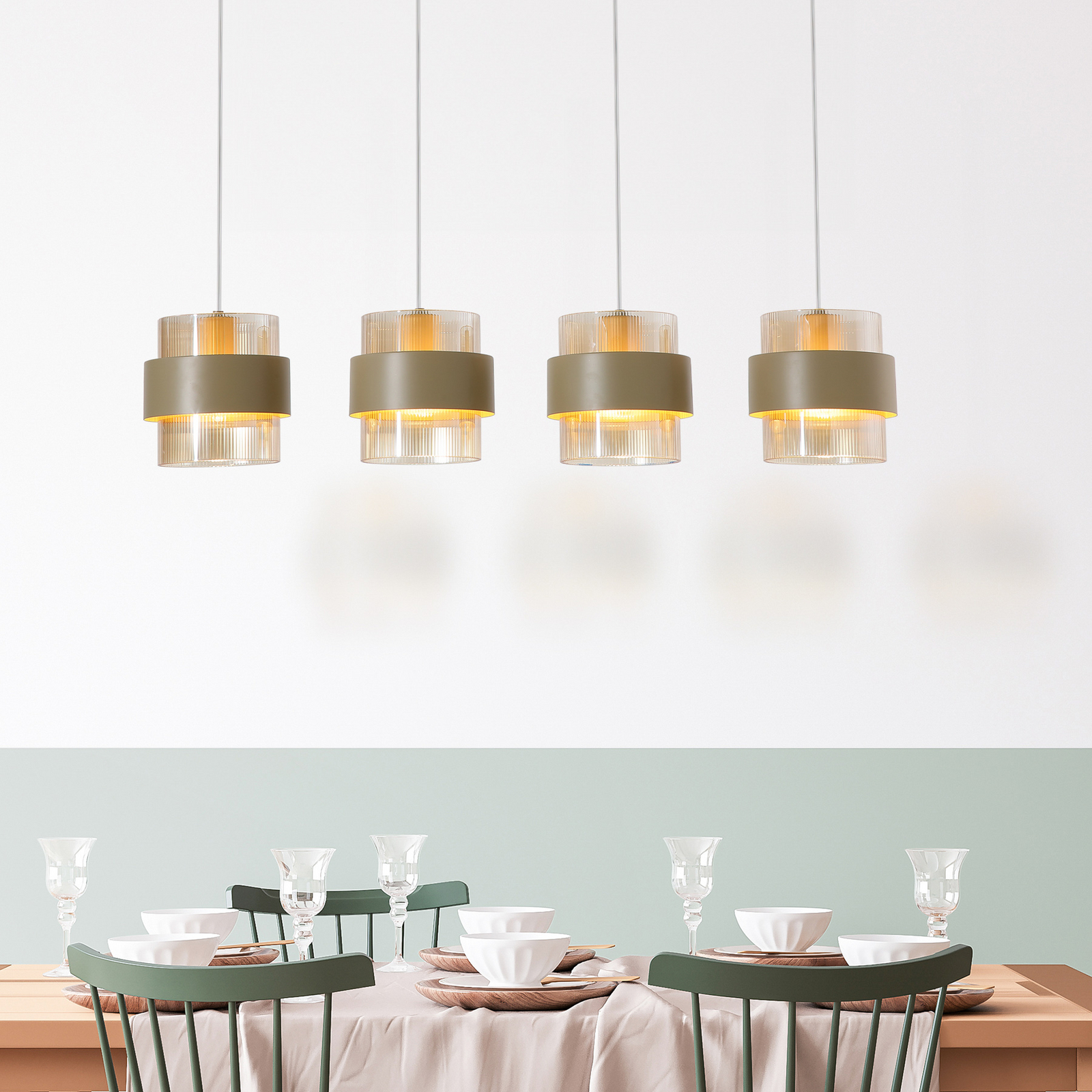 Lampă suspendată Royal, gri/chihlimbar, lungime 80 cm, sticlă/metal, cu 4 becuri